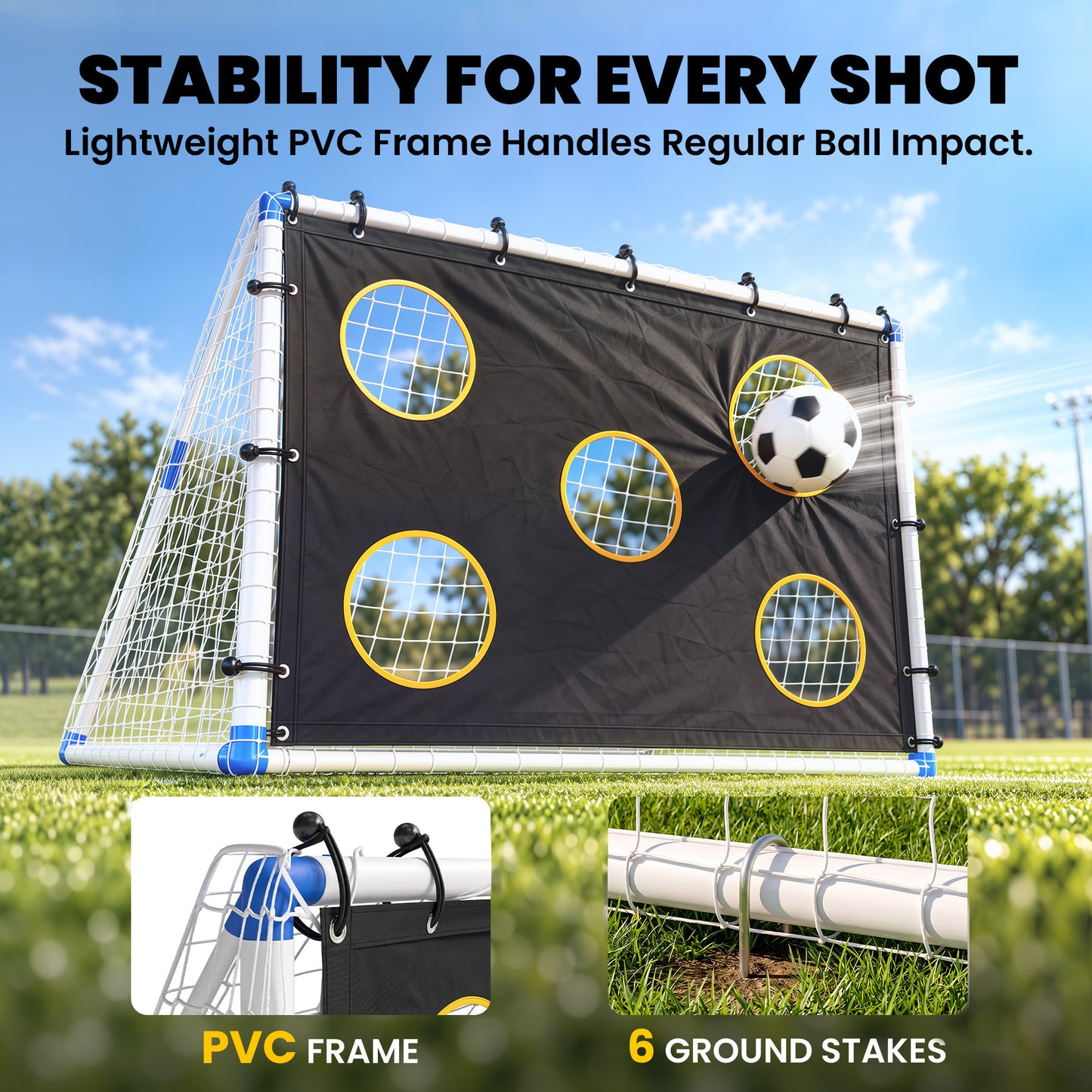SPORTNOW Football Goal, 183 x 96 x 130 cm Portable Practice Football Net with Target Cloth and PVC ball, Tetoron Training Goal
