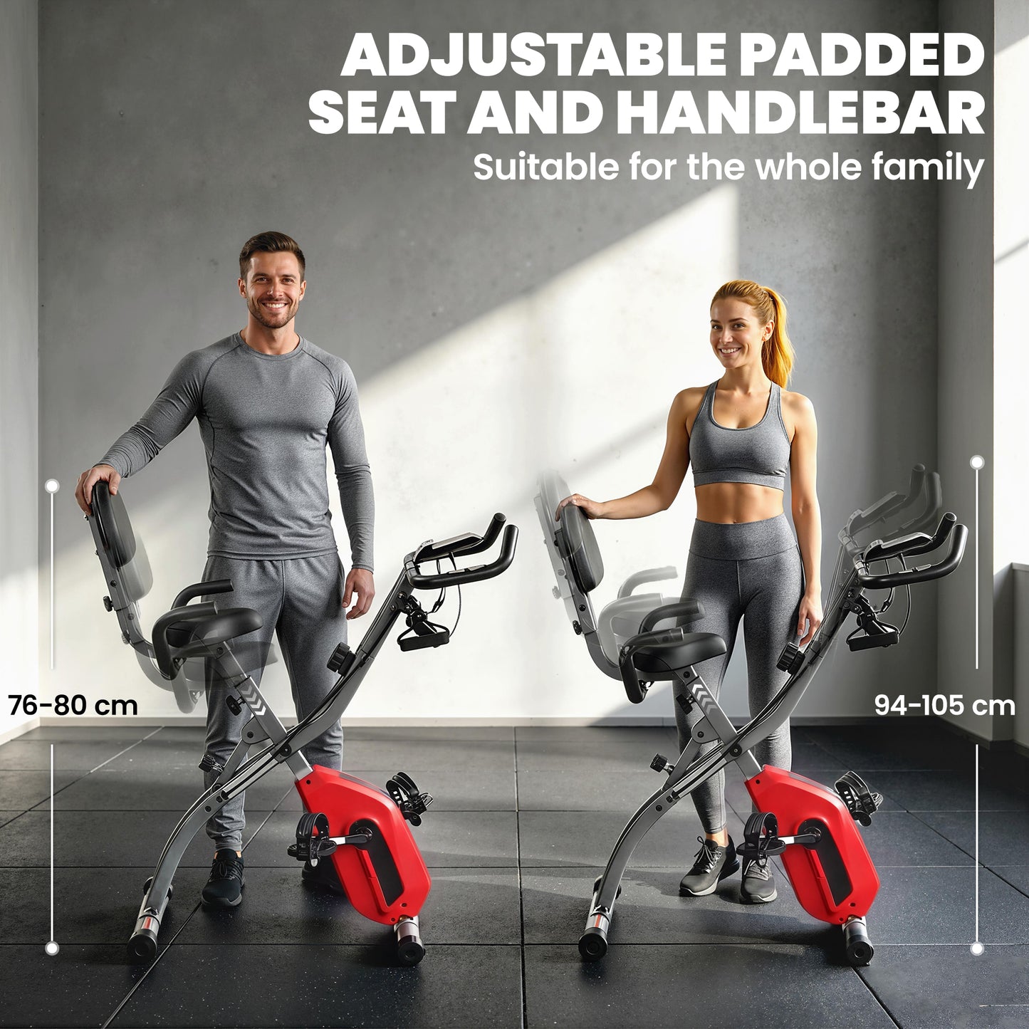 SPORTNOW 3-In-1 Folding Exercise Bike with Resistance Bands, Bluetooth App, 8-Level Magnetic Resistance, LCD Display, Red