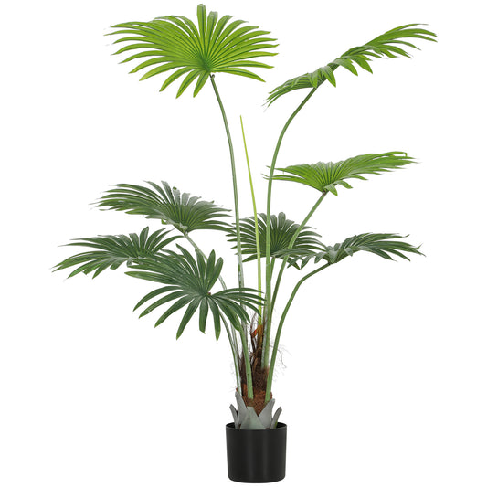 HOMCOM Artificial Palm Tree, 145cm, Decorative Plant with Lifelike PEVA Leaves, Coconut Coir, Plastic Pot, Flocking for Home/Office Decor, Green