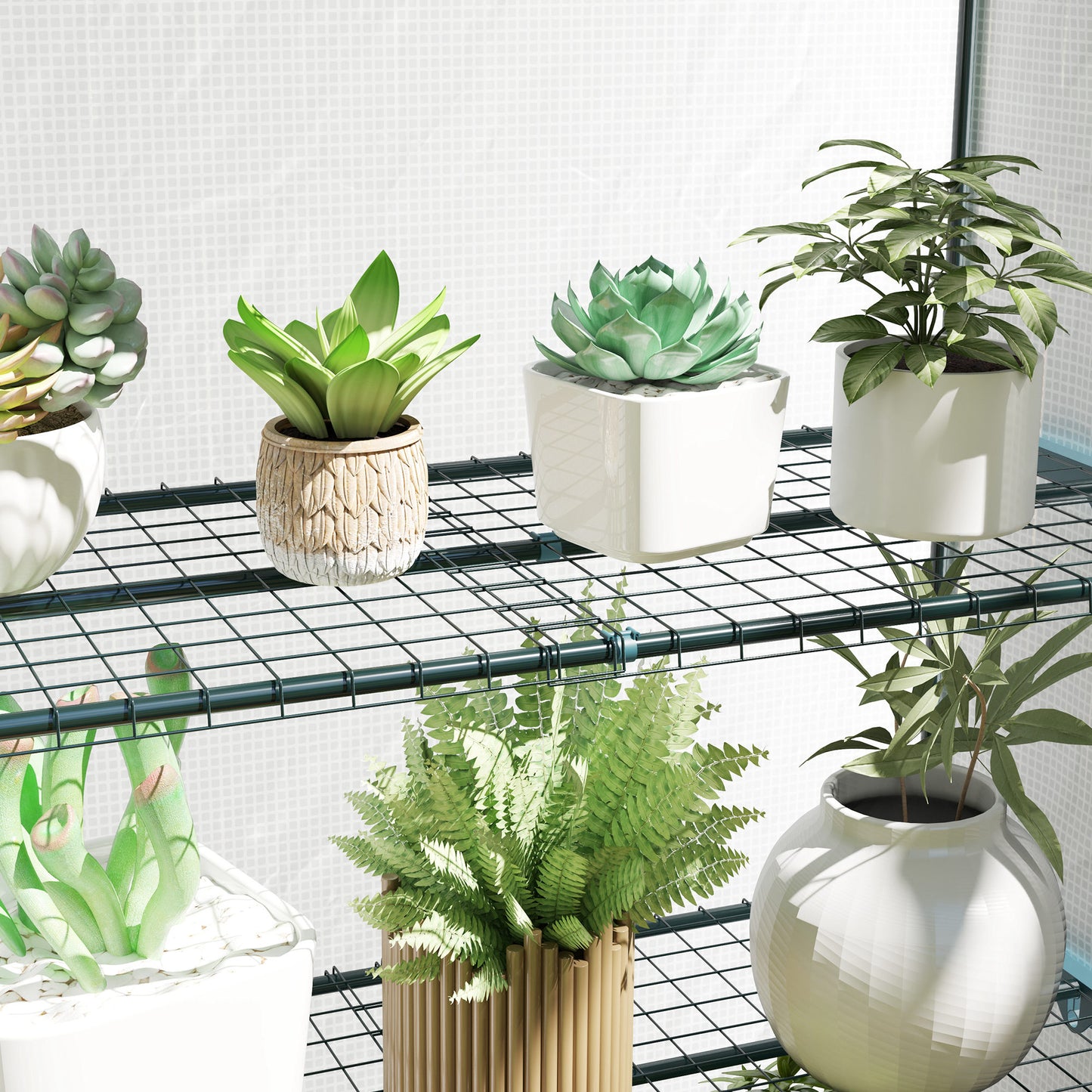 Outsunny 4 Tier Lean-to Mini Greenhouse, Reinforced PE Cover, Roll-Up Door, Green