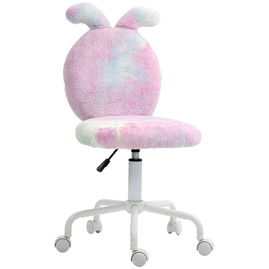 HOMCOM Fuzzy Office Chair with Bunny Ears, Faux Fur Swivel, Armless Vanity Chair, Adjustable Height for Bedroom, Study Room, Colourful