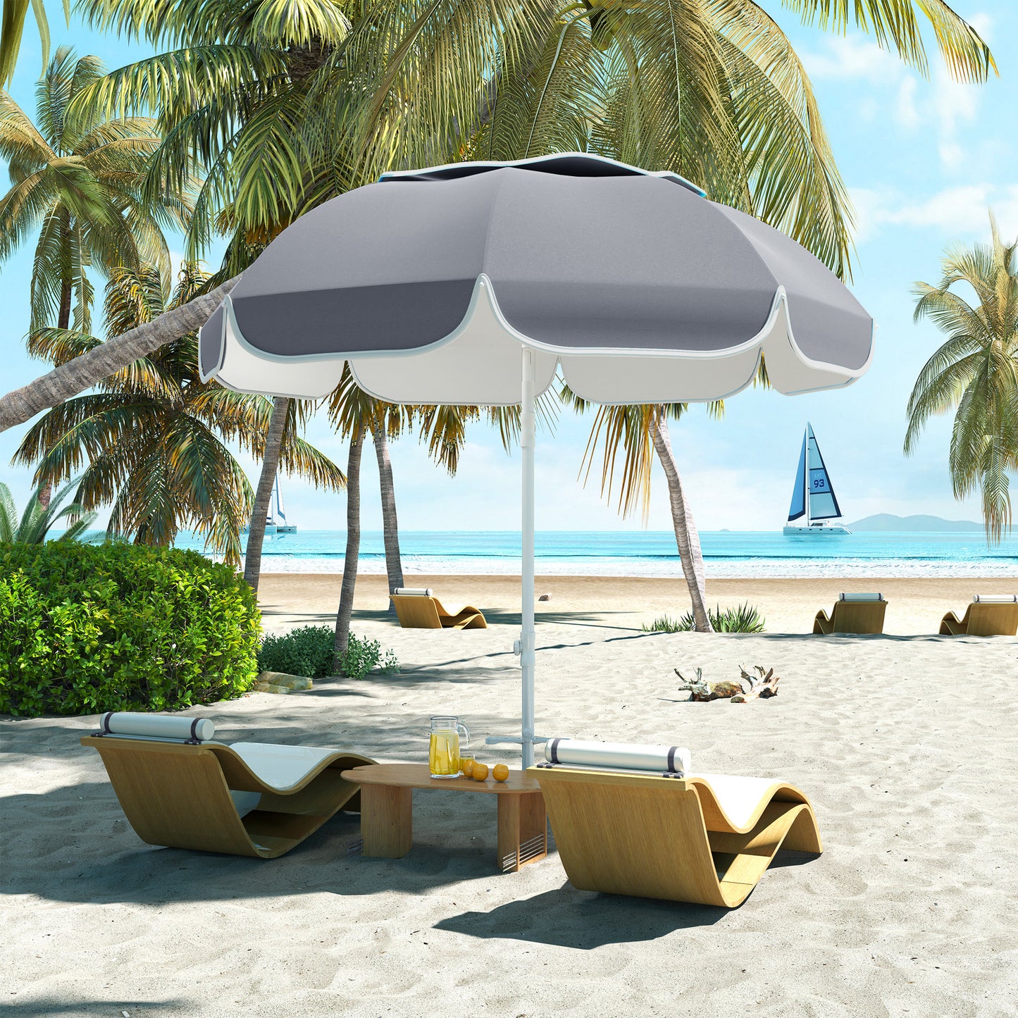 Outsunny Beach Umbrella Portable with Sand Anchor, Carry Bag, Adjustable Height & Tilt, UPF50+ UV Protection, Grey