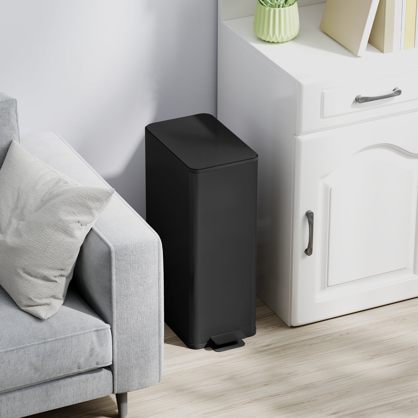 HOMCOM 20L Kitchen Pedal Bin, Slim Stainless Steel Rubbish Bin with Removable Inner Bucket, Soft-Close and Stay-Open Lid, Black