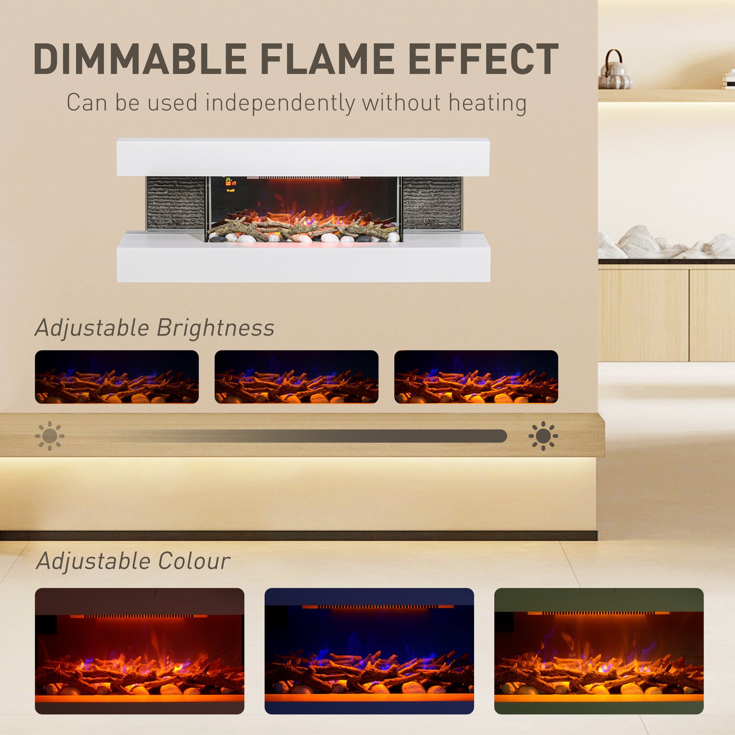 HOMCOM 47inch / 120cm Electric Fireplace Wall Mounted, Freestanding, Glass Electric Fire Suite with Mantel