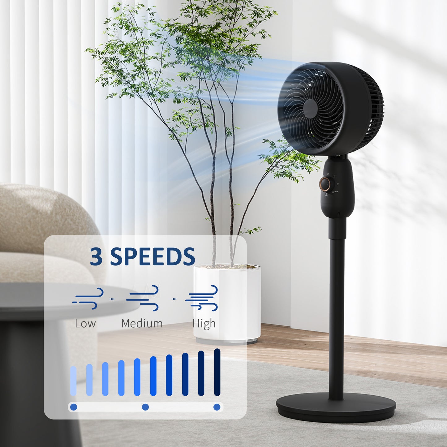 HOMCOM Pedestal Fan, 12" Floor Fan, 3 Speeds, Oscillating for Bedroom, Home & Office, Black