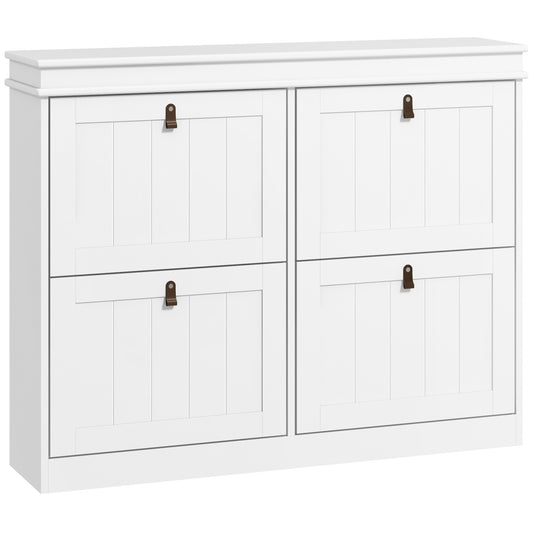 HOMCOM Slim Shoe Cabinet, Shoe Cabinet with 4 Drop-Down Drawers, 105W x 24D x 82.5H cm,  White