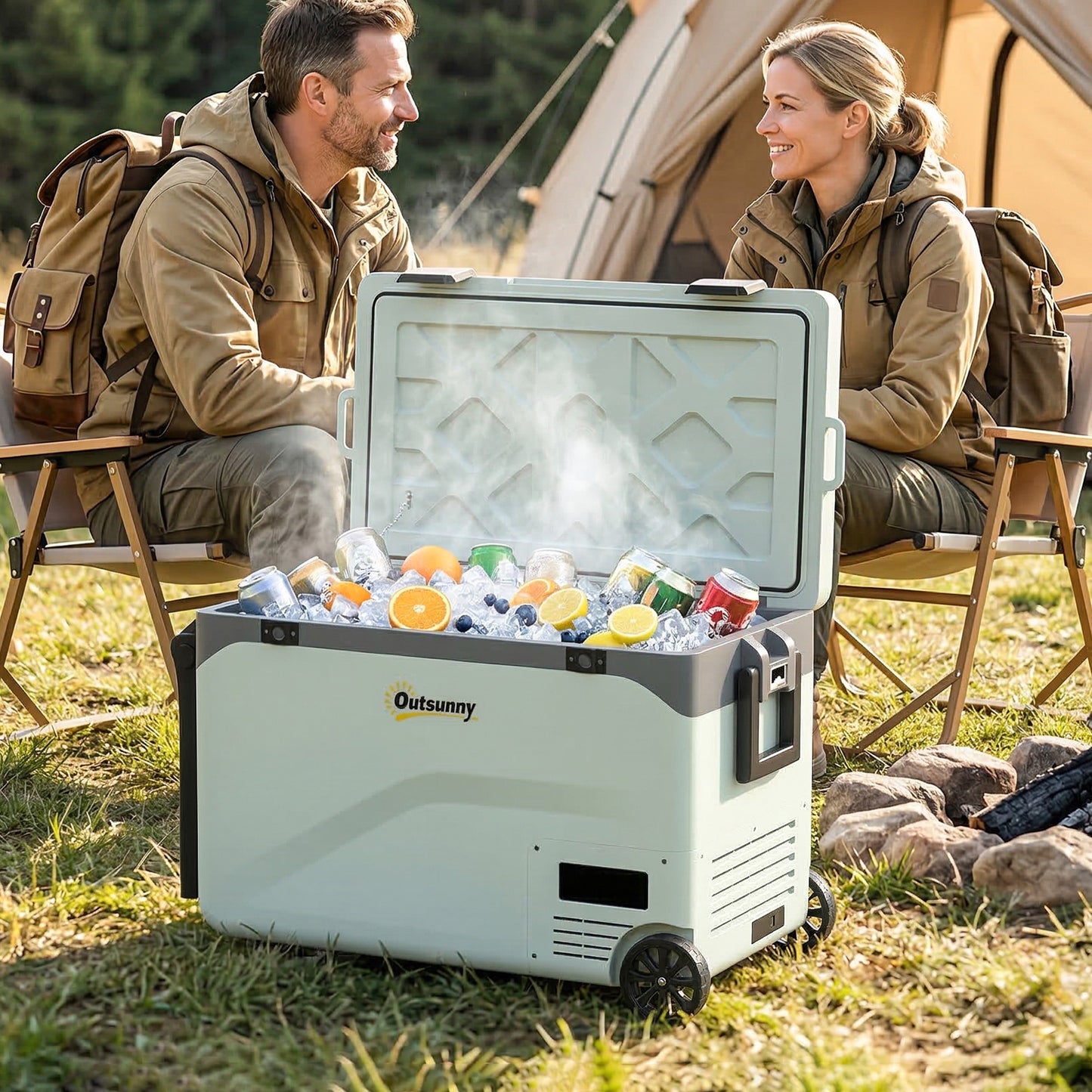 Outsunny 42.5L Compressor Car Fridge Freezer, Camping Refrigerator with App Control