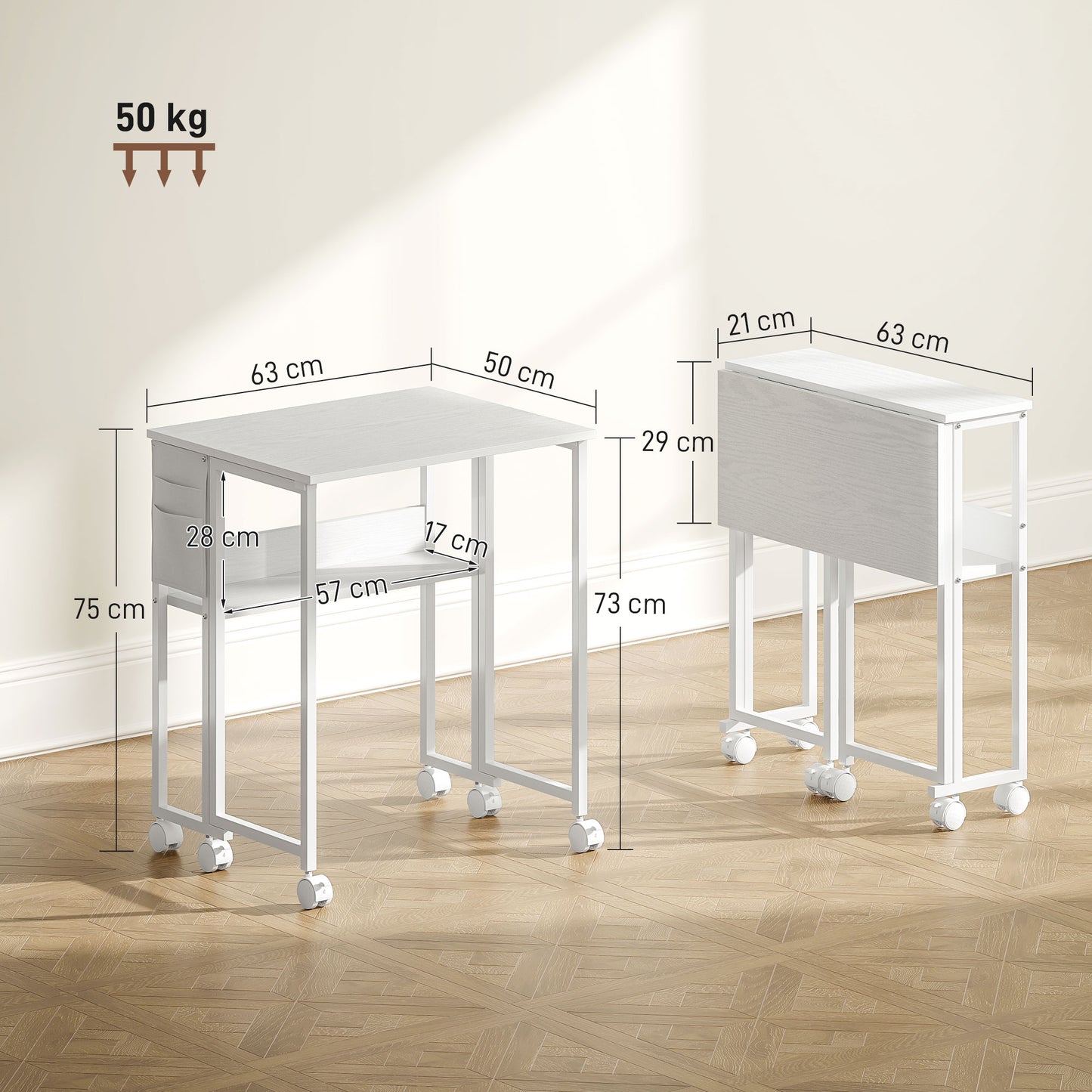 HOMCOM 63 cm Drop Leaf Writing Work Desk - White