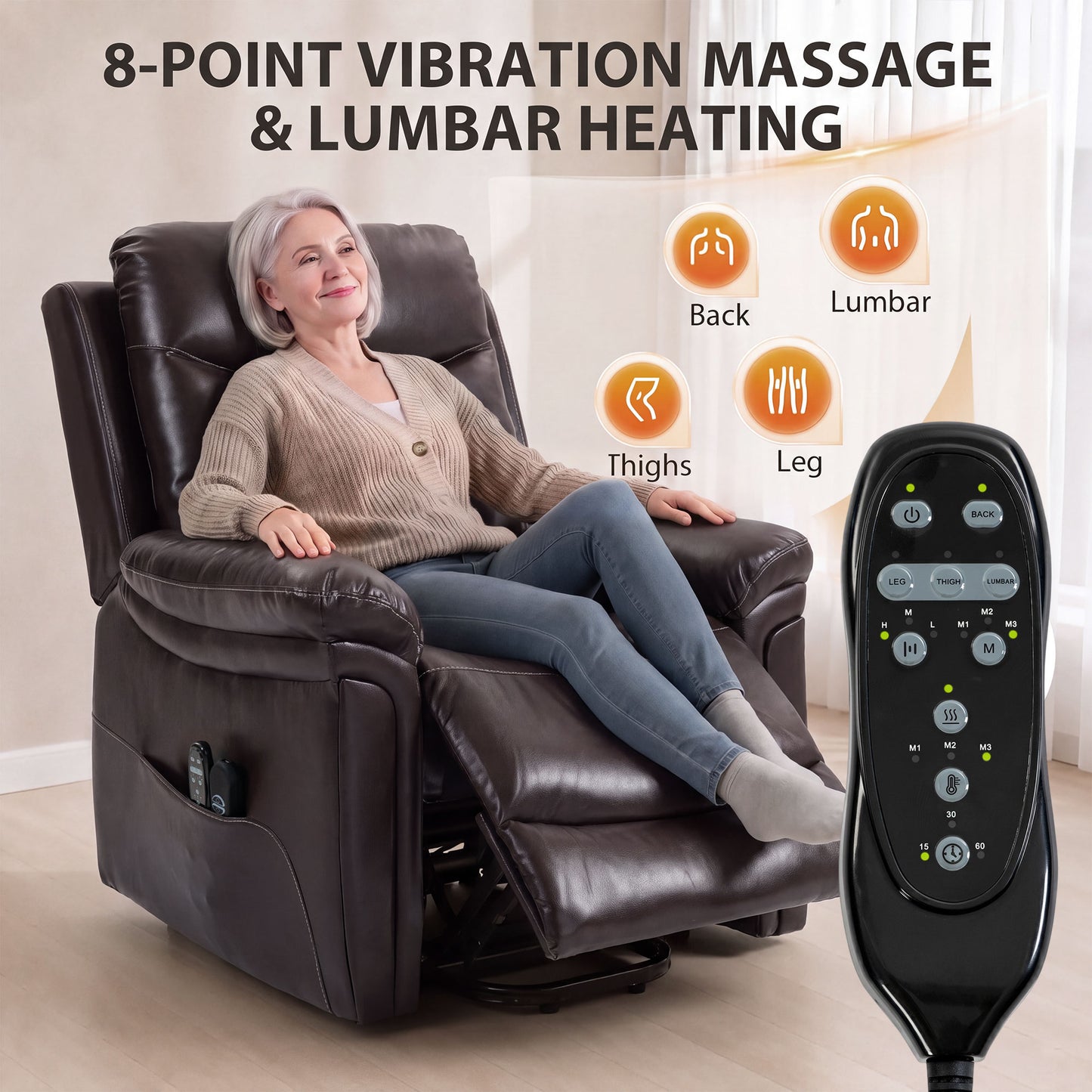 HOMCOM Riser Recliner Chair with Massage and Heat, Electric Lift Recliner Armchair for Elderly with Spring Cushion, Brown
