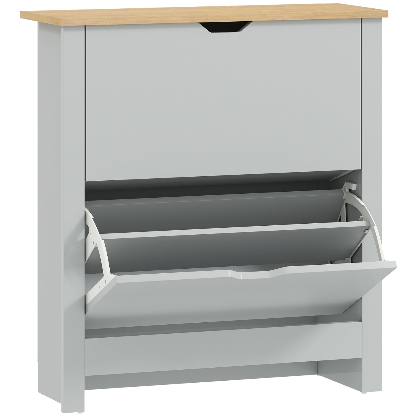 HOMCOM Slim Shoe Cabinet, Narrow Shoe Cupboard with 2 Flip Drawers, Adjustable Shelves for 12 Pairs of Shoes, Light Grey