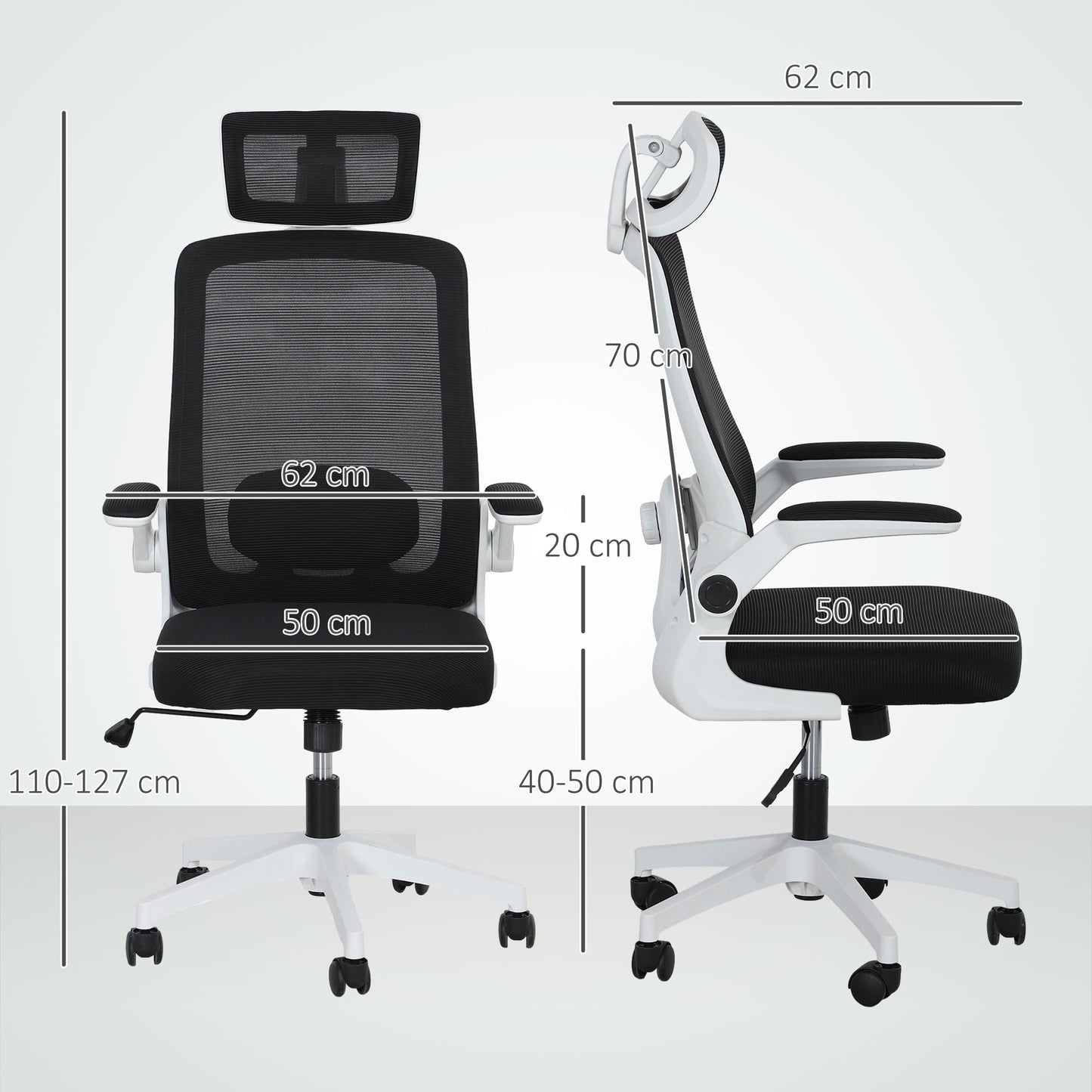 HOMCOM Executive Office Chair, Ergonomic Mesh High Back with Flip-up Armrests, Adjustable, Black