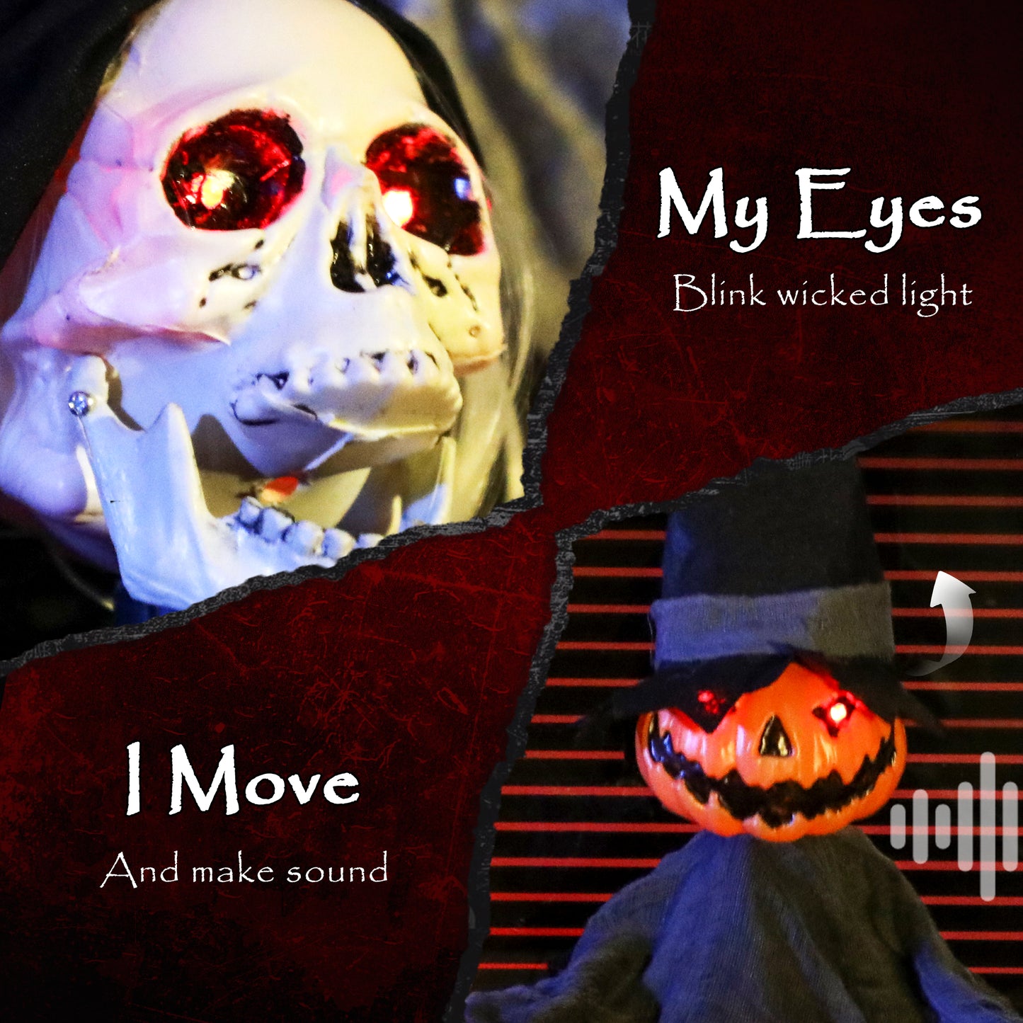 Outsunny 2pcs Animated Halloween Skull Bowl with LED Eyes, Moving Body, Creepy Sound, Skeleton Ghost Candy Dish for Party Decoration