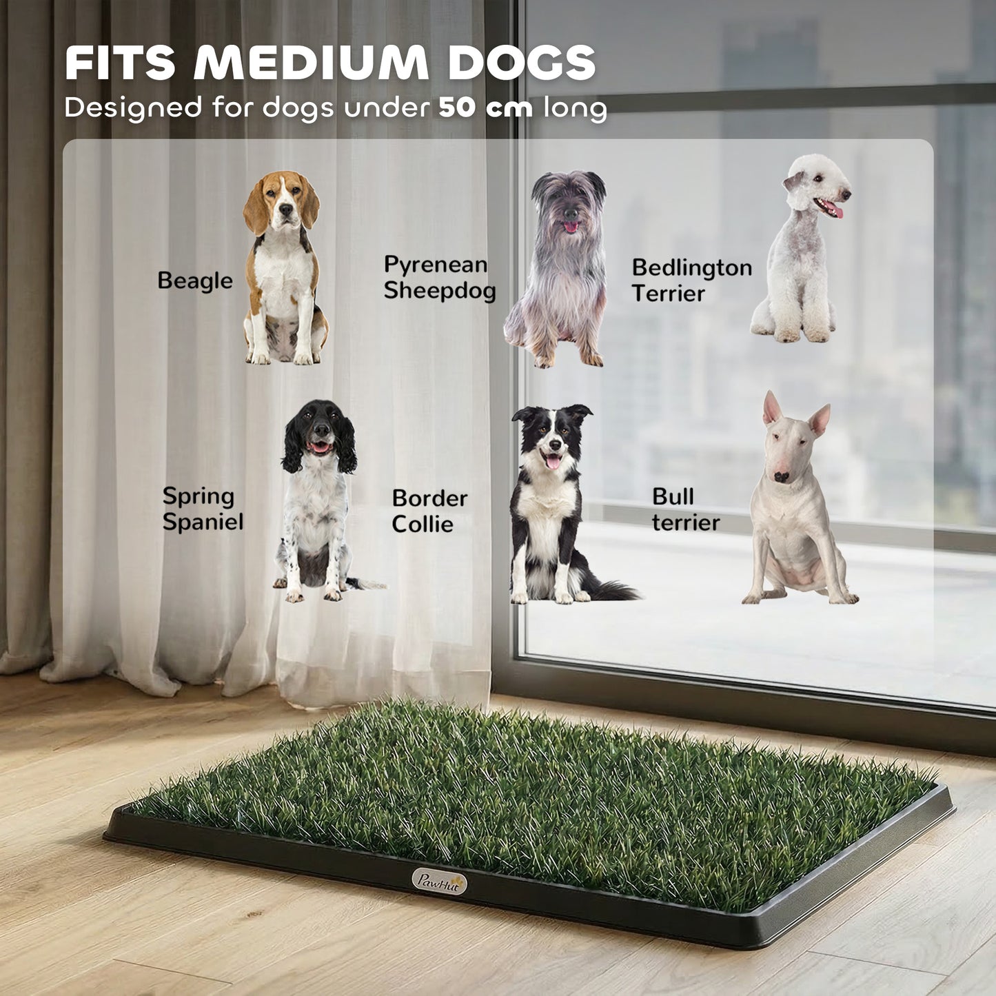 PawHut Dog Grass Pee Pad with Tray, Dog Toilet Tray with 2 Artificial Grass Mats, Portable Puppy Training Toilet