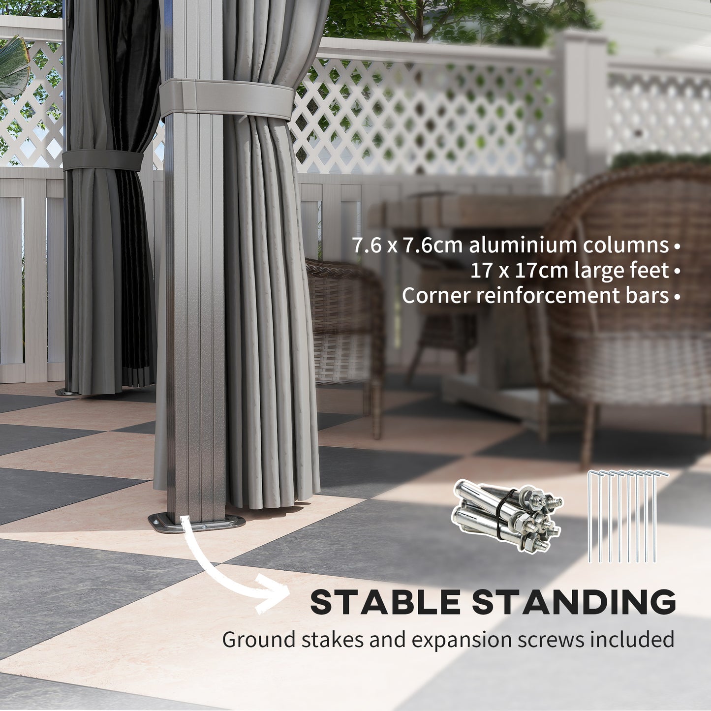 Outsunny 3x4m Hardtop Gazebo, UPF30+ Roof, Aluminium Frame, Mosquito Netting & Curtains, Grey