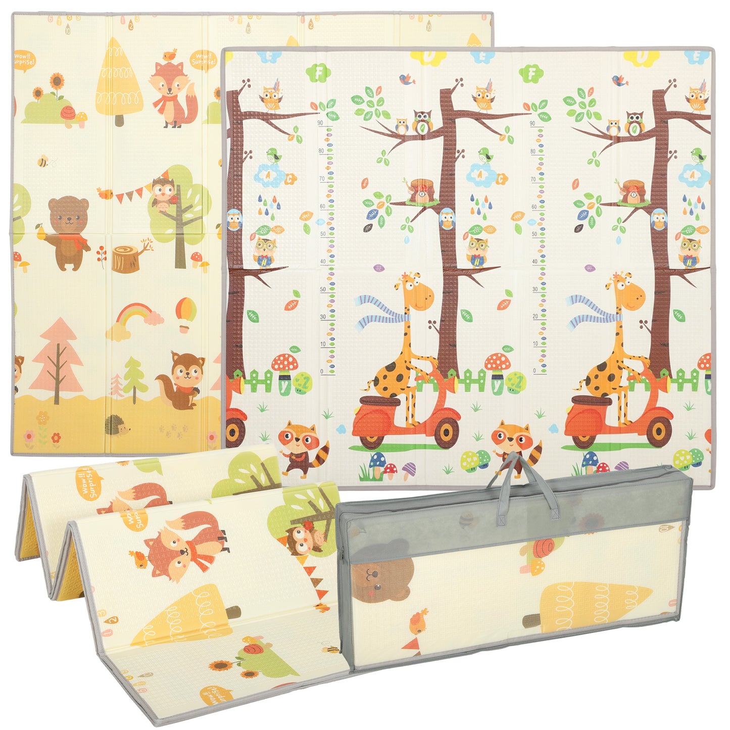 AIYAPLAY Foldable Reversible Baby Play Mat 200 x 180 cm, Waterproof, Non-Slip for Crawling and Learning, Tree & Forest Theme
