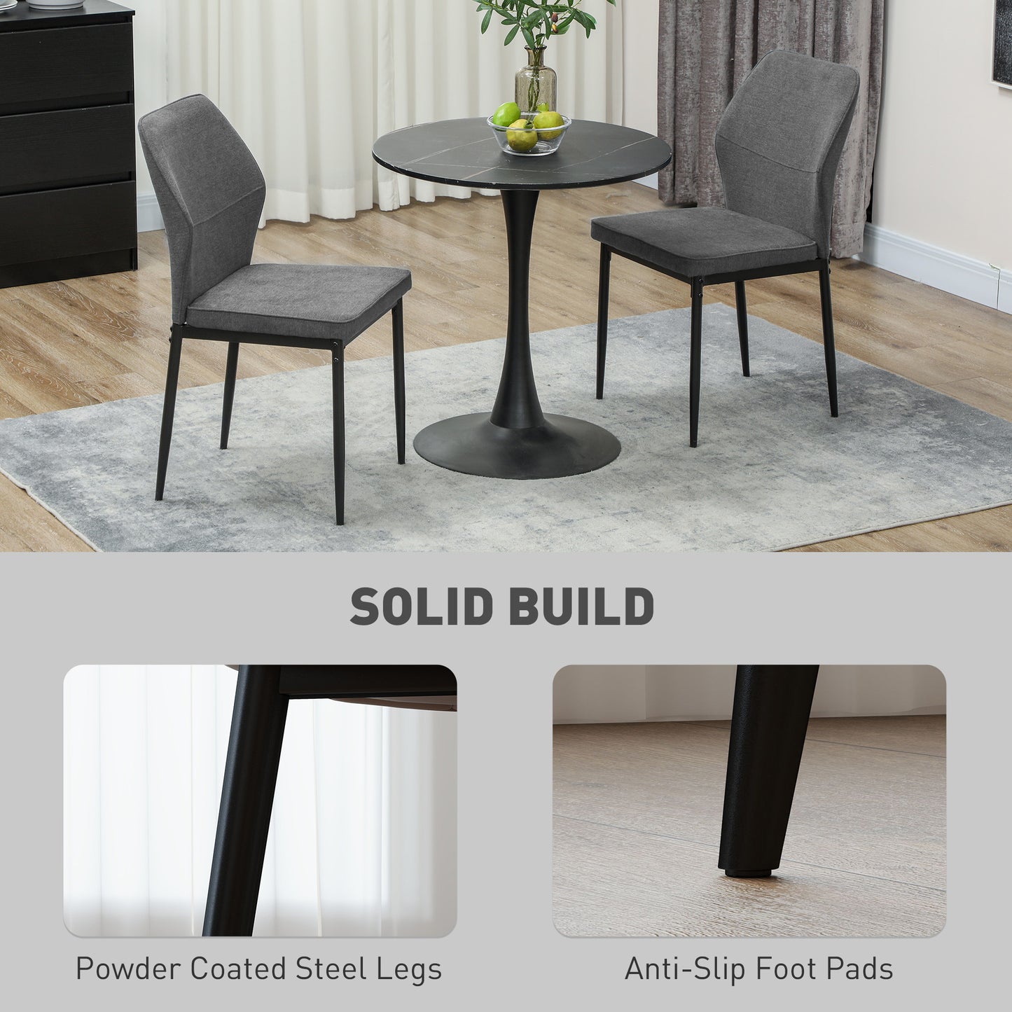 HOMCOM Velvet Dining Chairs Set of 2, Upholstered with Metal Legs, Curved Back, Padded Seat, Armless for Dining, Bedroom, Living Room, Grey