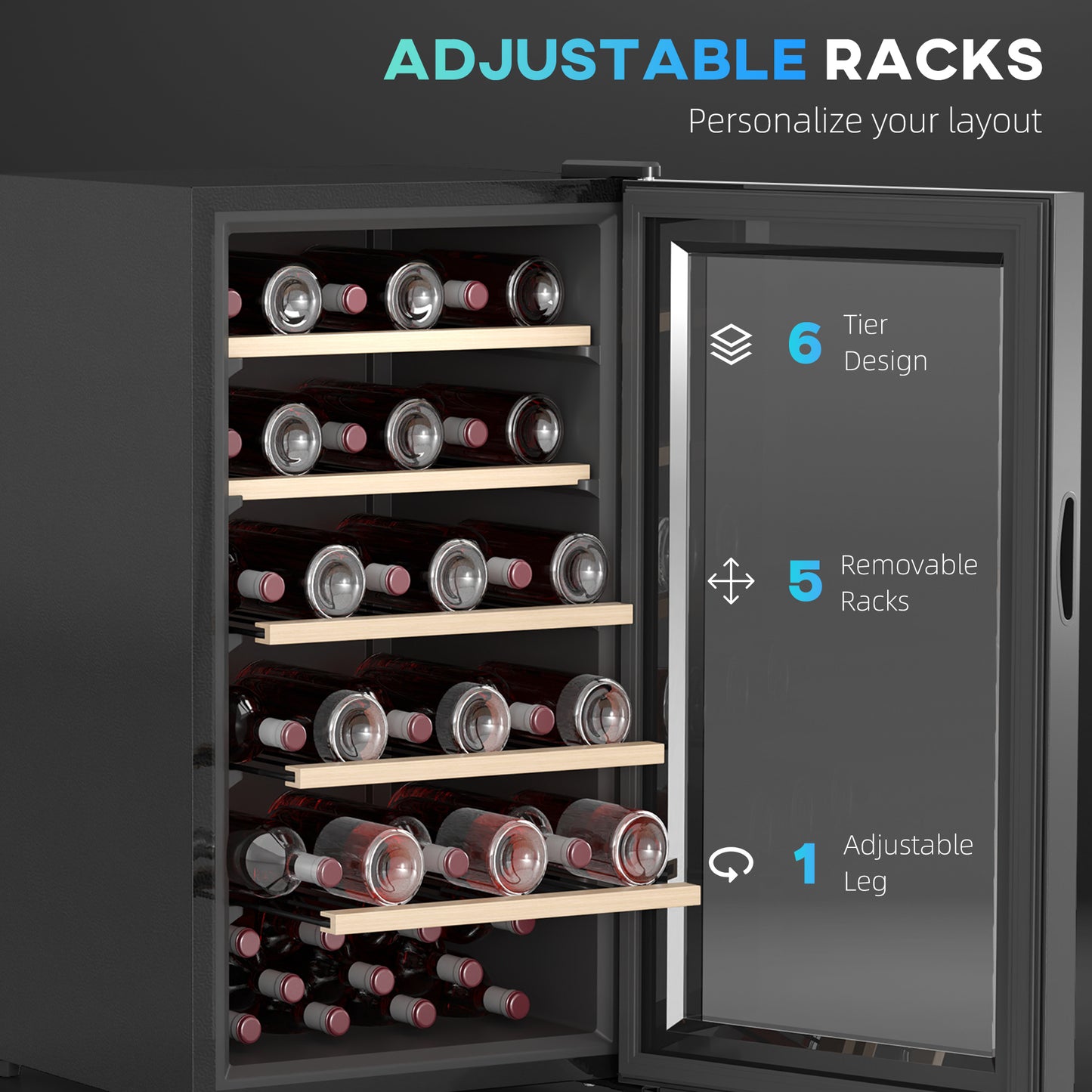 HOMCOM Wine Fridge, 41 Bottle, 91L, Glass Door, LED, Digital Touch Screen, Temp Control, Freestanding Wine Cooler, Black