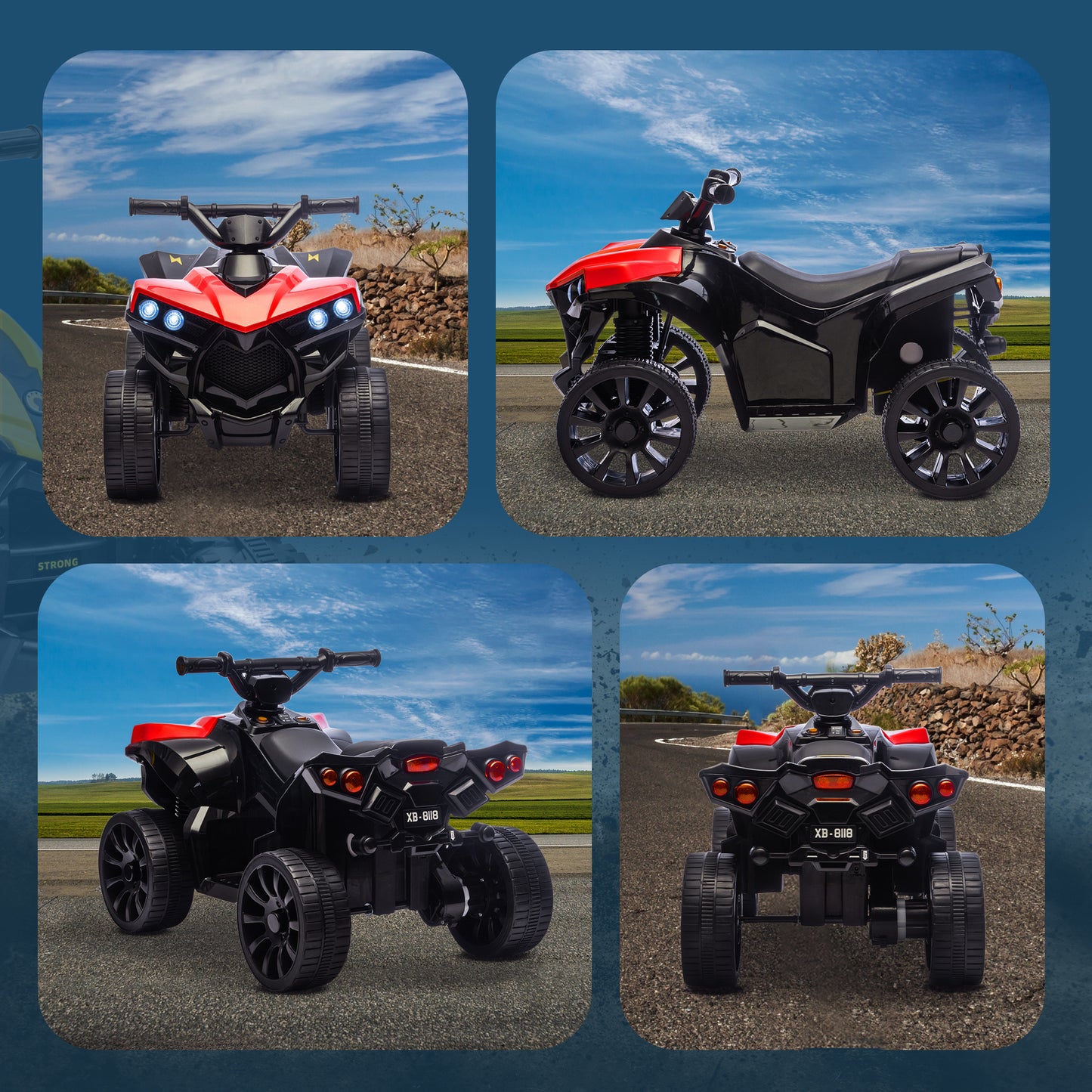 AIYAPLAY 6V Kids ATV, 4 Wheeler Electric Ride on Car with Music and LED Headlights, for Ages 3-8 Years Boys and Girls, Red