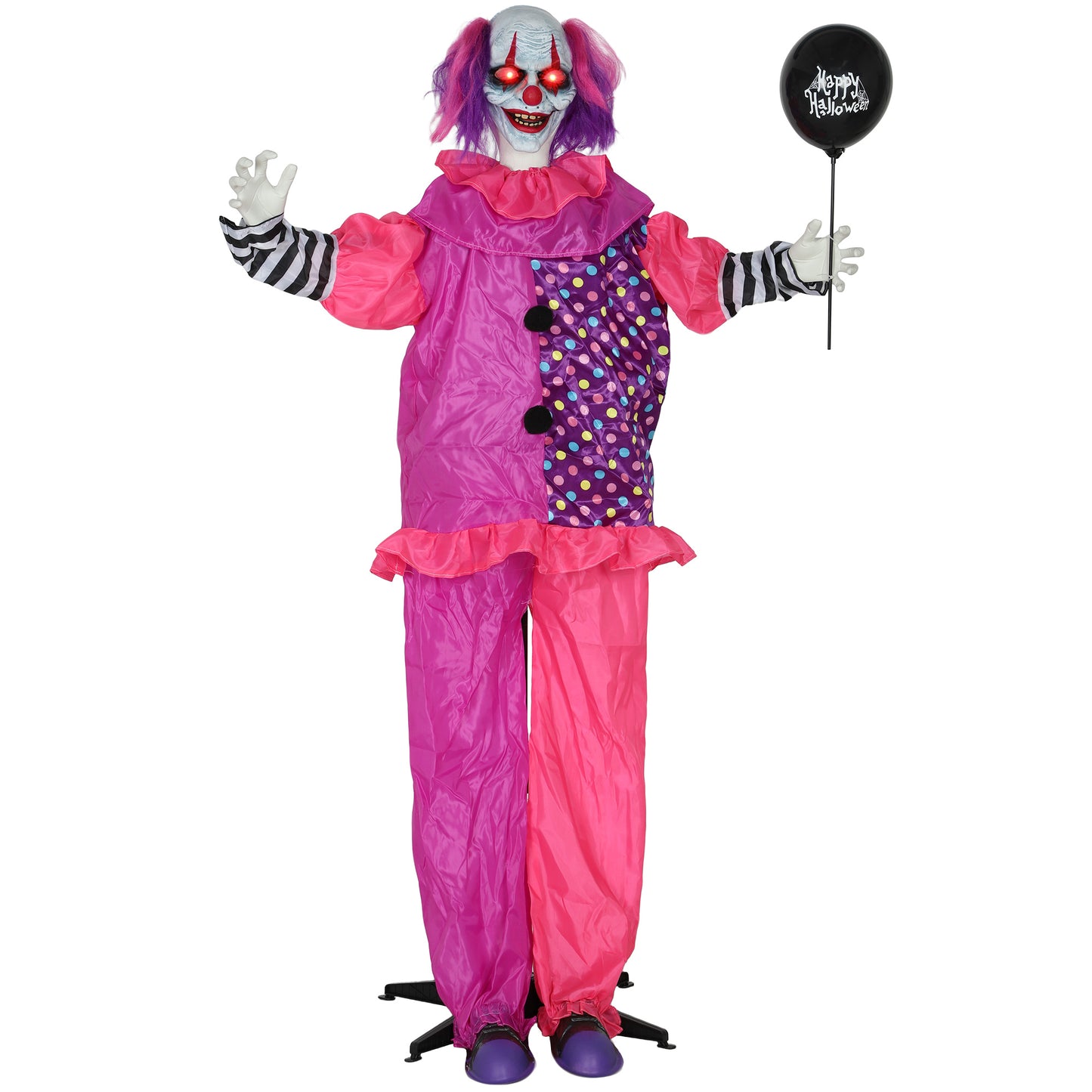 Outsunny Life Size Halloween Animated Clown with Light Up Eyes, Sound Activated, Moving Body, Battery Operated, Indoor Props, 175 cm, Red Eyes