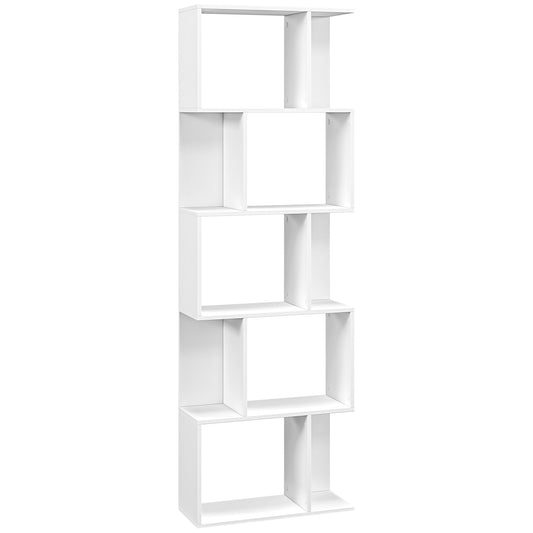 HOMCOM Bookcase, S-Shaped Wooden Bookshelf, 5 Tiers Freestanding Storage Shelf, Home Office Display Stand Rack, White