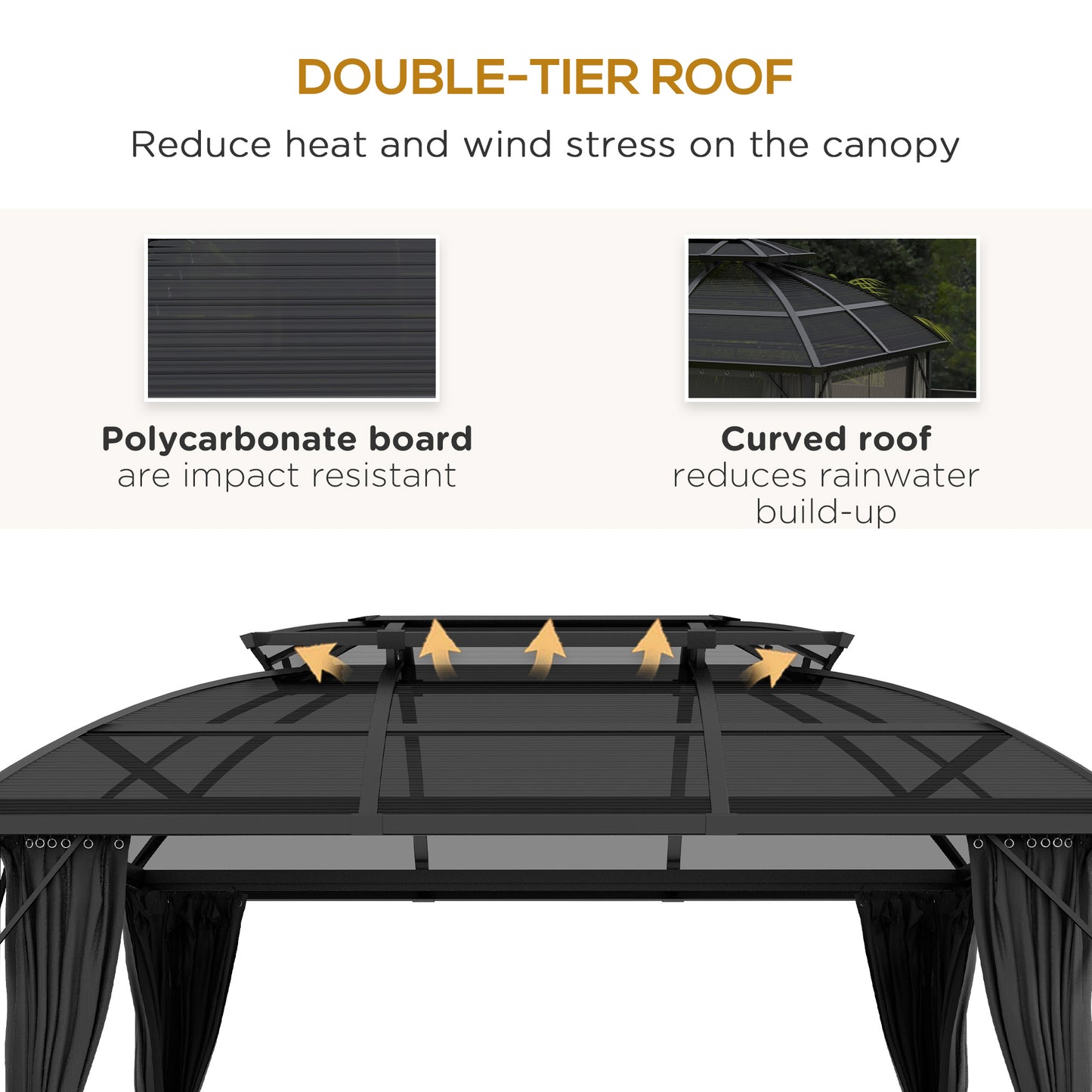 Outsunny 4 x 3m Aluminium Frame Hard Gazebo with Accessories - Black