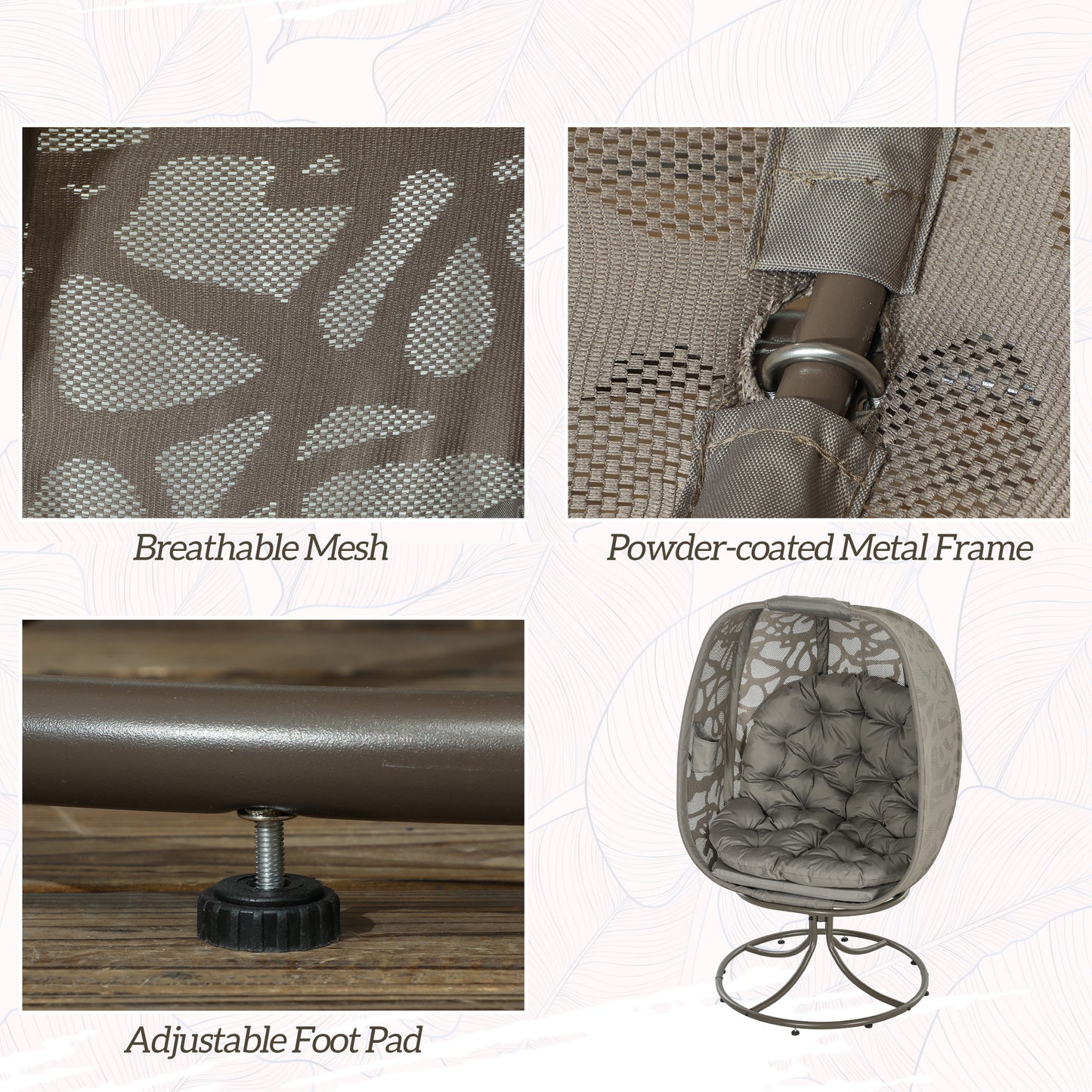 Outsunny Swivel Egg Chair w/ Cushions, Foldable Basket Seat & Metal Frame, Indoor/Outdoor, Sand Brown