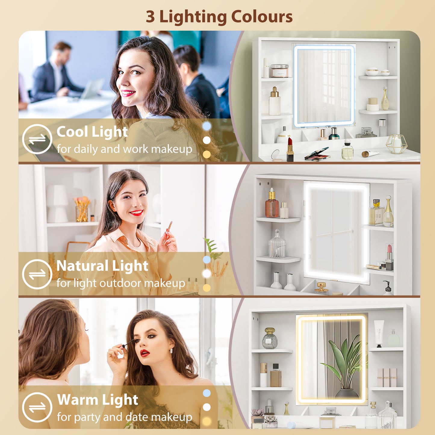 HOMCOM Elegant Dressing Table, with LED Mirror - White