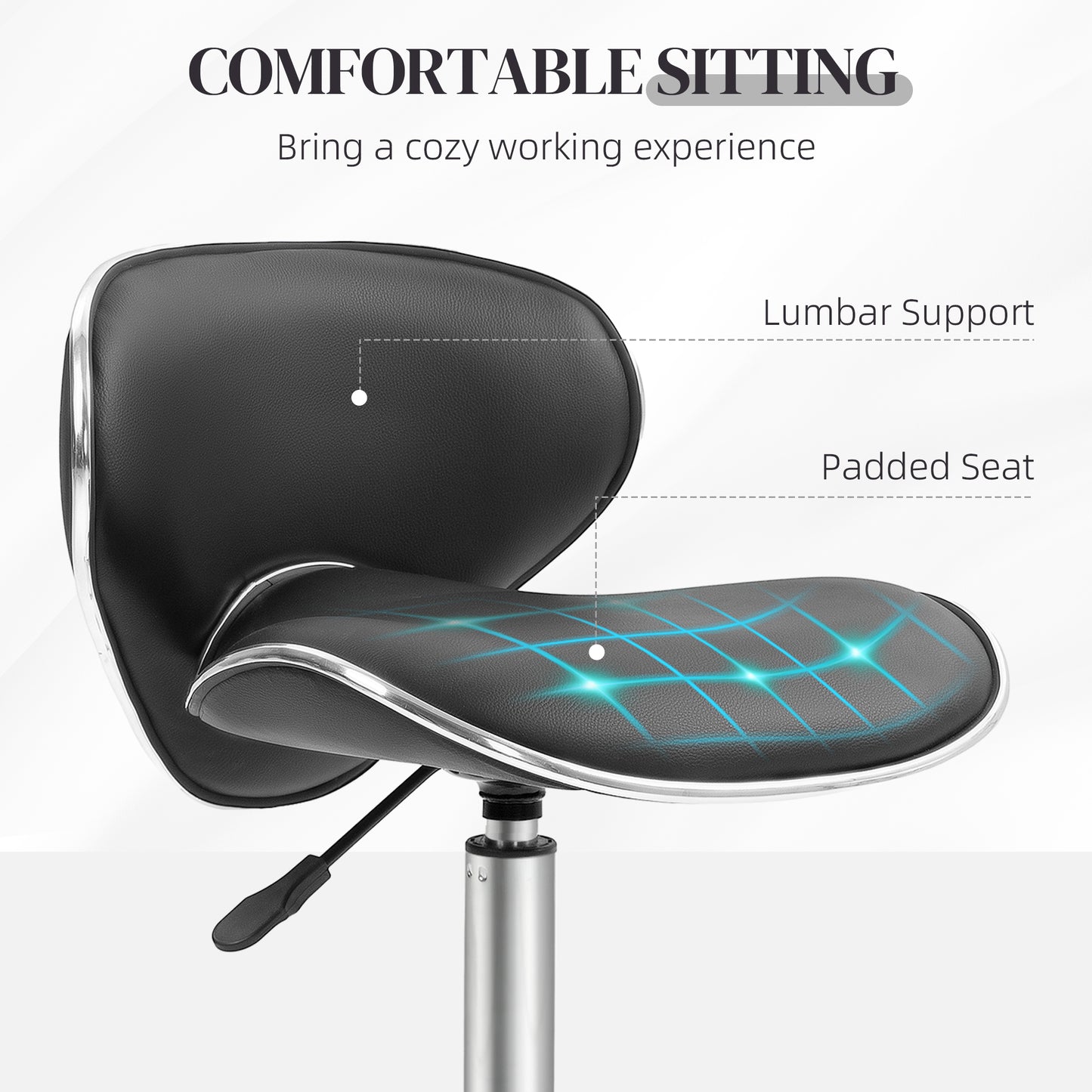 HOMCOM Faux Leather Curved Salon Stool, with Wheels - Black/White