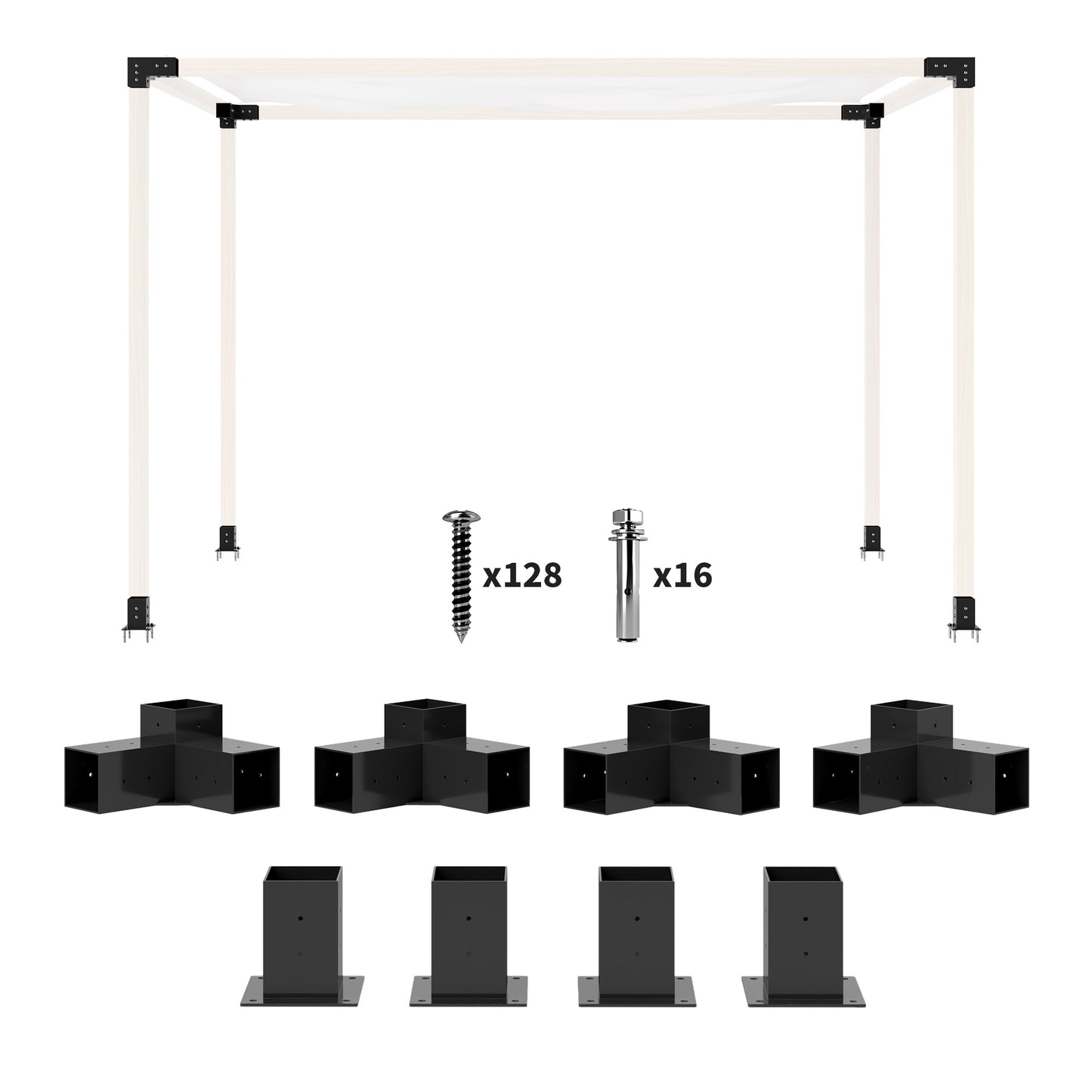 Outsunny Pergola Kit: DIY 3-Way Brackets & Post Base for 4"x4" Lumber, 8 PCS with Screws Included