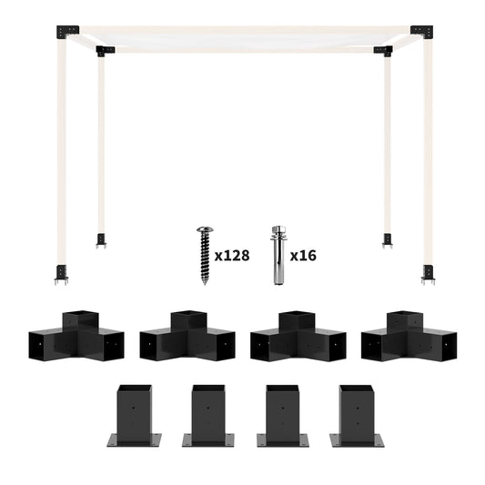 Outsunny Pergola Kit: DIY 3-Way Brackets & Post Base for 4"x4" Lumber, 8 PCS with Screws Included