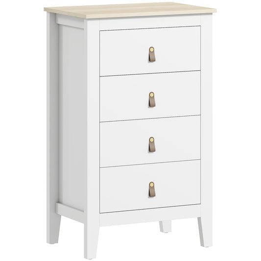 HOMCOM Bedroom Chest of Drawers, Modern 4 Drawer Dresser Cabinet with PU Leather Handles and Metal Runners for Living Room, Hallway, Entryway, White