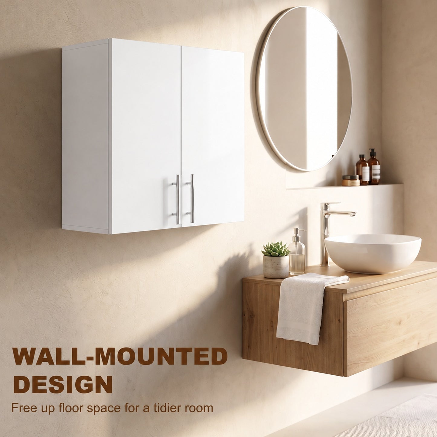 HOMCOM Bathroom Wall Cabinet, Wall-Mounted Bathroom Storage Cabinet with 2 Doors, Adjustable Shelf for Kitchen, White