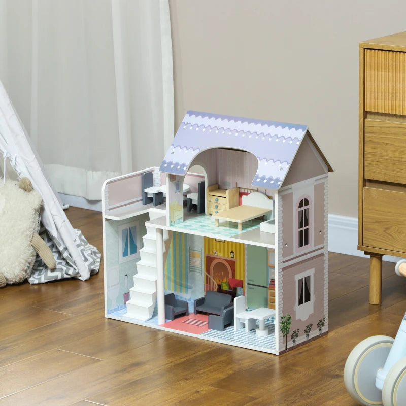 AIYAPLAY 2 Storey Dolls House with 13 Pieces Furniture, Play Set with Balcony, Gift for 3-6 Years Old