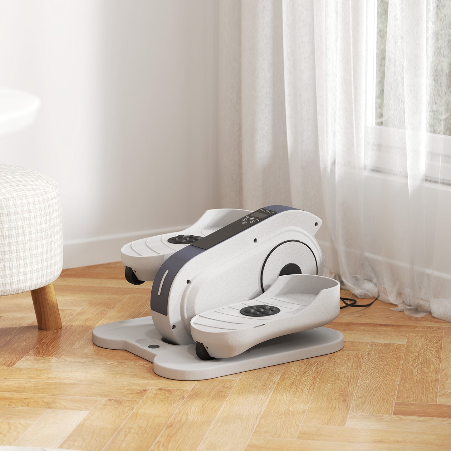 SPORTNOW Under Desk Elliptical, Mini Trainer with LCD Monitor & Remote, 10 Speeds, Quiet & Portable for Seniors, White