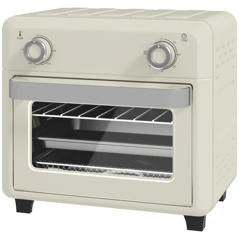 HOMCOM 10L Air Fryer Oven, Mini Oven, Oil Free Cooking, Grill, Roast, Bake, with Adjustable Temperature, Timer, Touch Screen, Dishwasher Safe, 1000W, Cream White