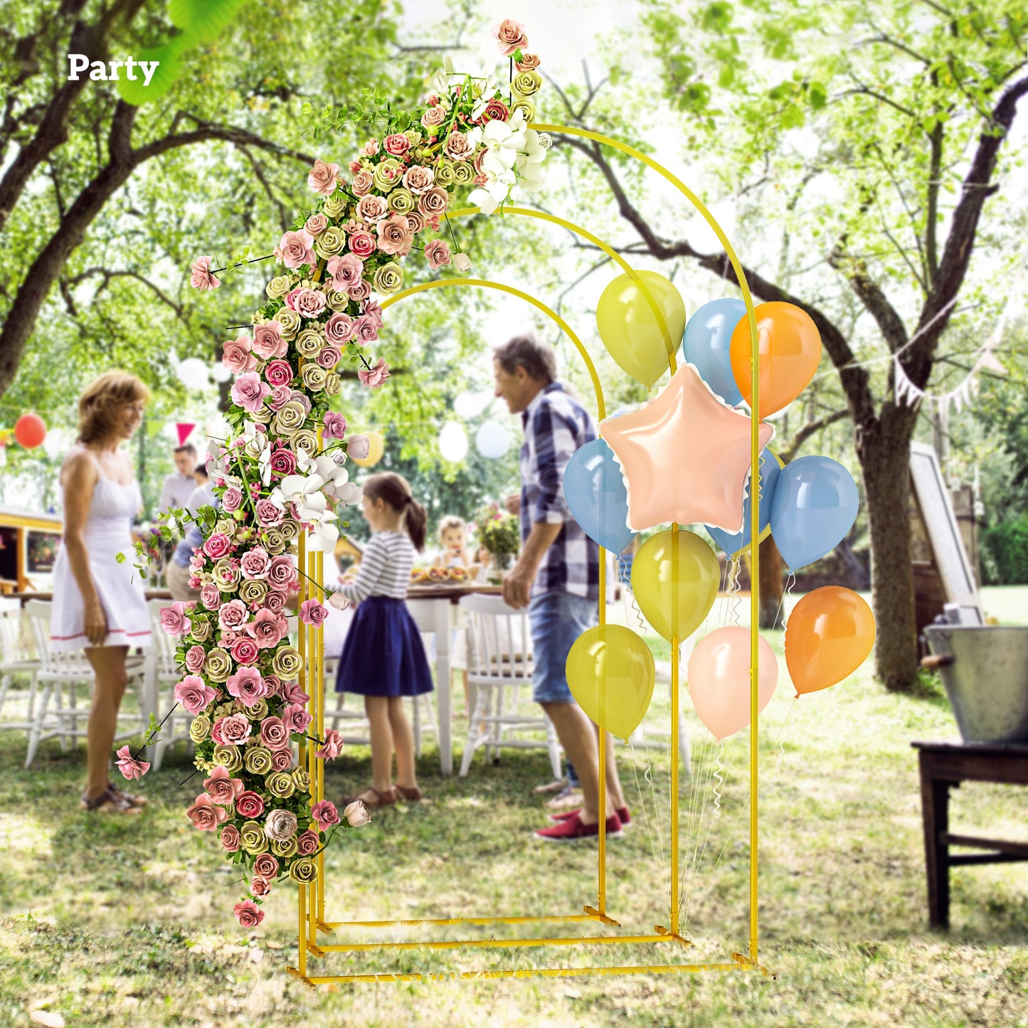 Outsunny Wedding Arch Frame Set, Metal Backdrop Stand, 3-Piece Gold Tone for Party, Shower, or Ceremony