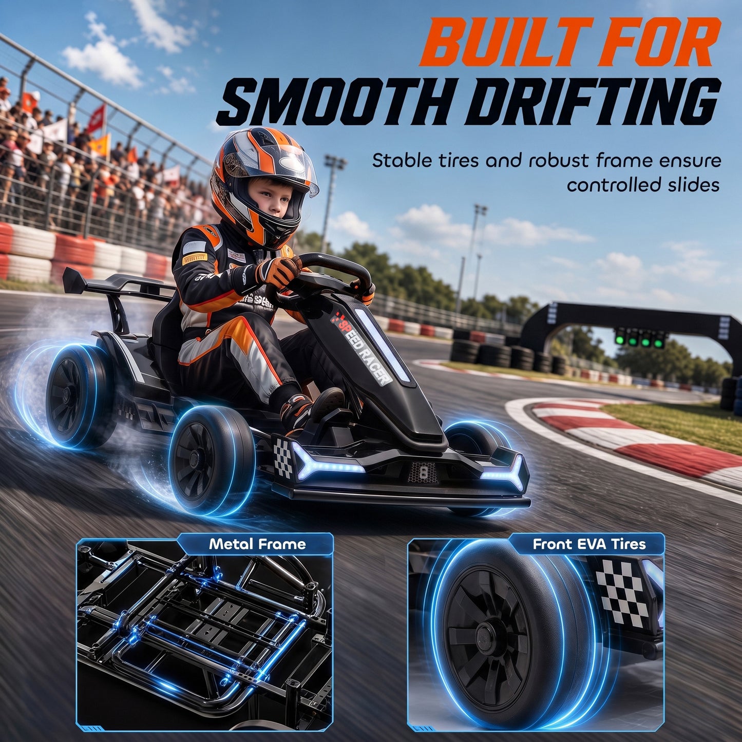 AIYAPLAY 24V Electric Go Kart for Kids 6-12 Years with Drift Mode, Adjustable Seat, 3 Speed, Slow Start, Black