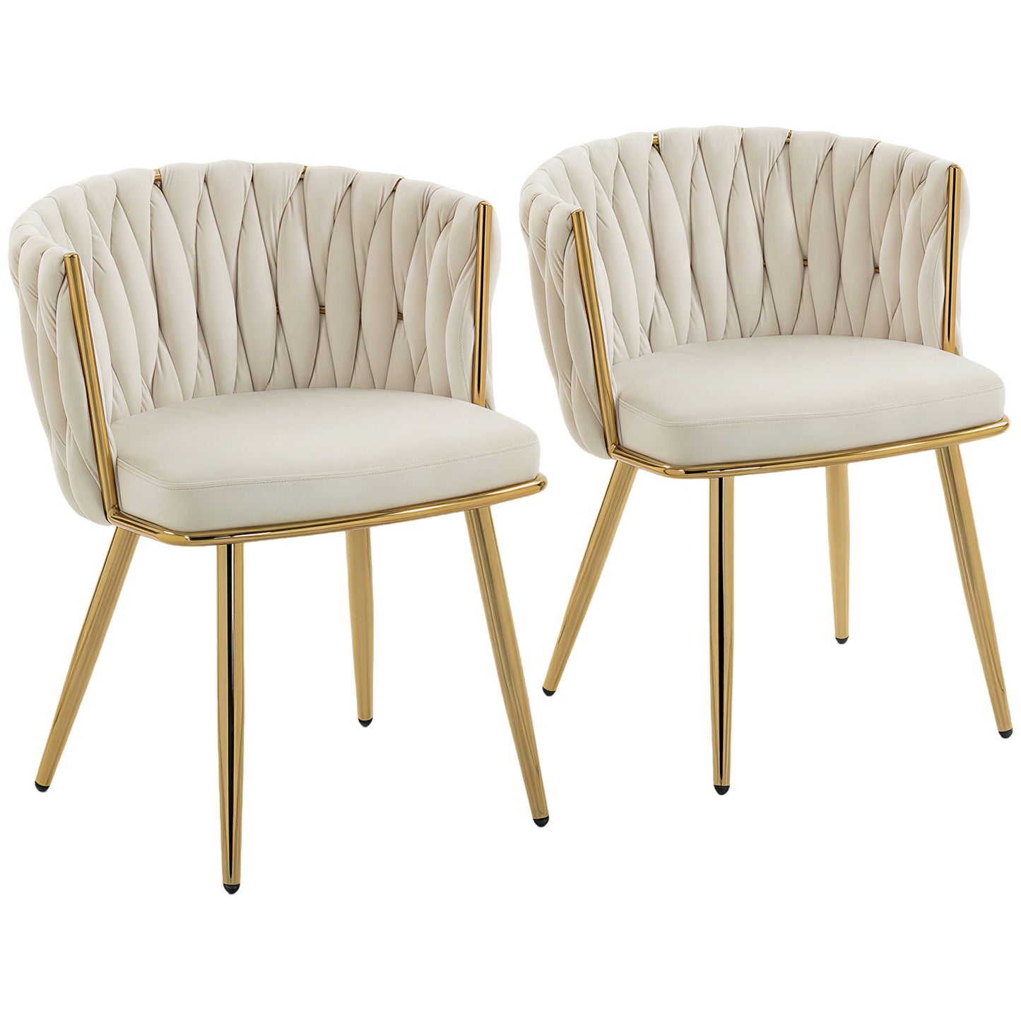 HOMCOM Velvet Dining Chairs Set of 2, Upholstered Cream