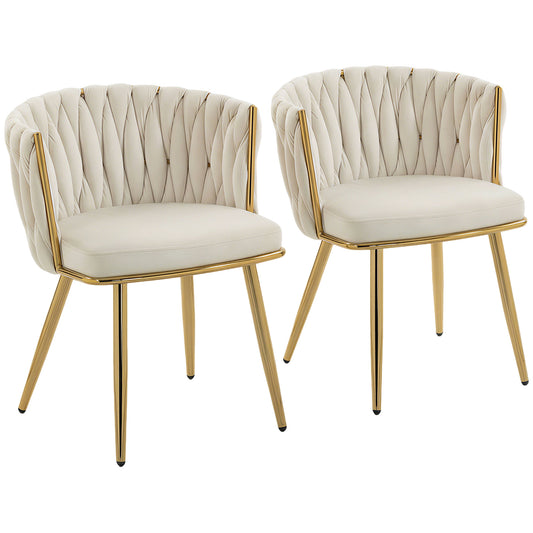 HOMCOM Velvet Dining Chairs Set of 2, Upholstered Cream