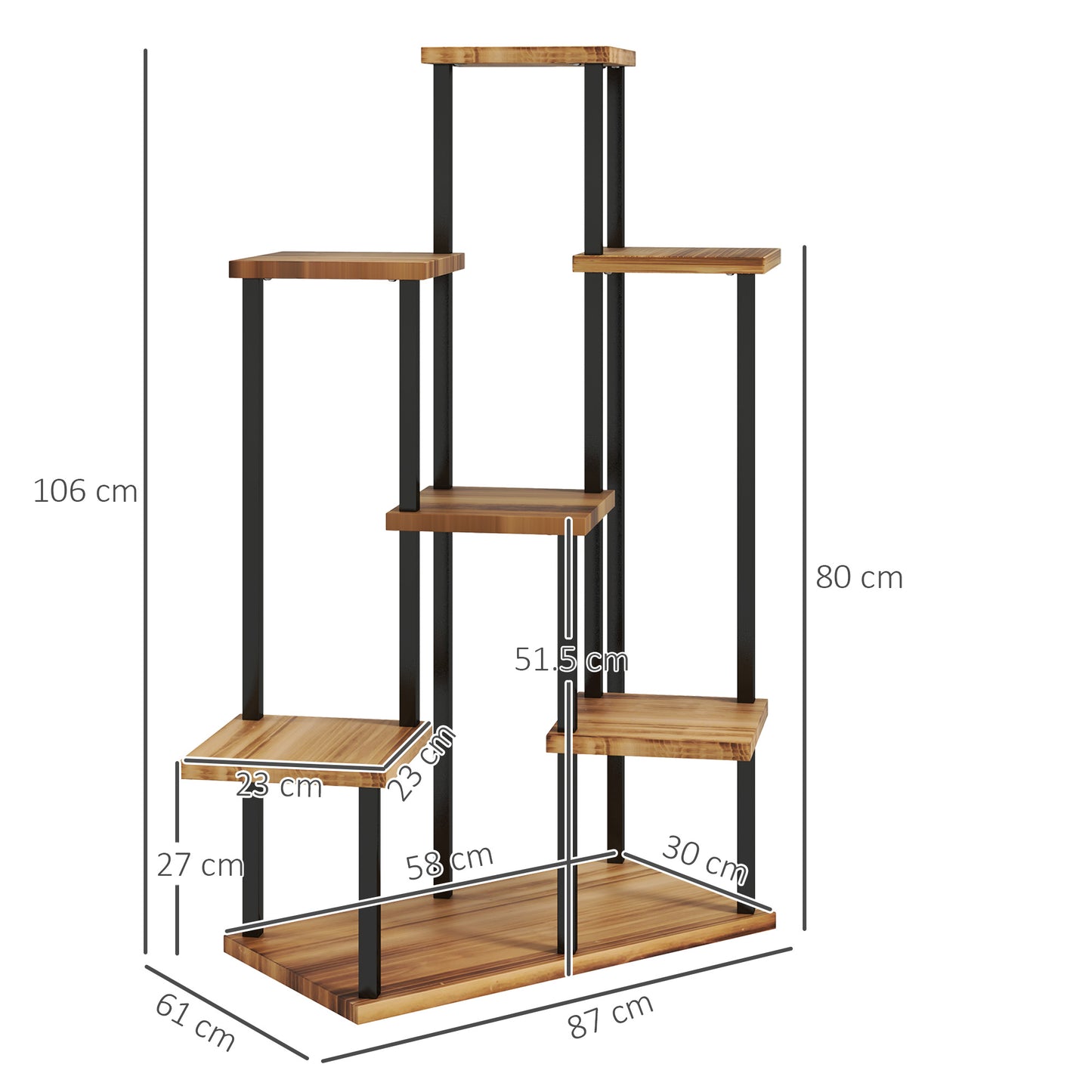 Outsunny Plant Stand: 7 Tier Indoor/Outdoor Corner Steel-Wood Shelf, Tall Display Rack for Multiple Plants, Carbonised Finish
