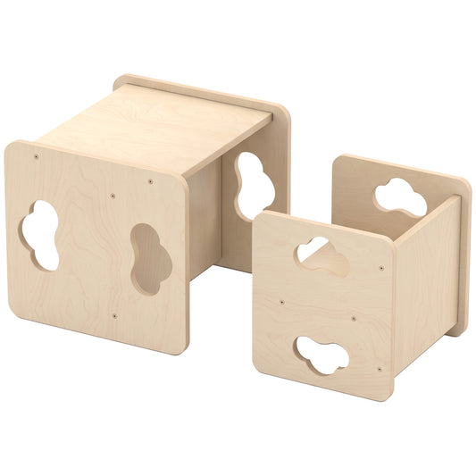 AIYAPLAY Montessori Inspired Toddler Table and Chair Set with 3-Level Heights, Weaning Baby Tables Chair Set for 18-36 M, Natural