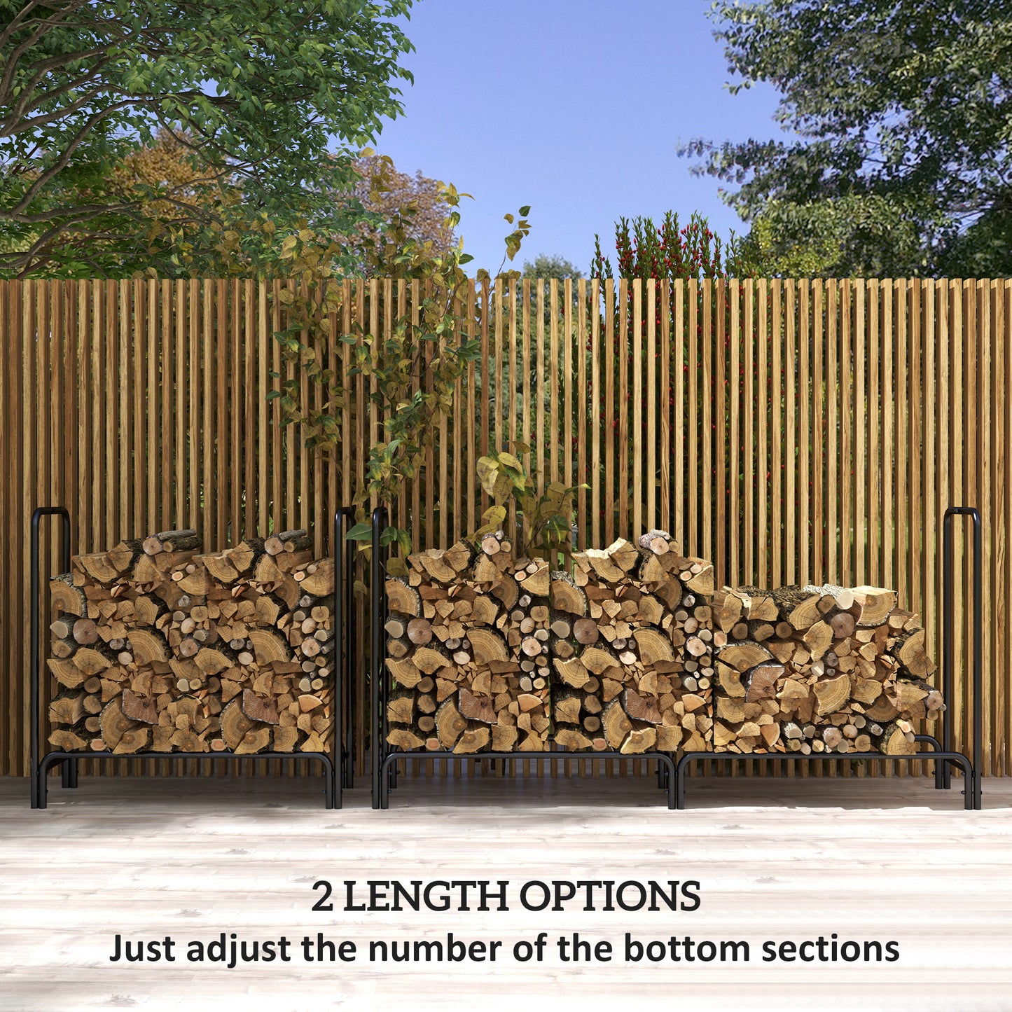 Outsunny Firewood Rack, Heavy Duty Metal Log Holder for Indoor/Outdoor Fireplace, Includes Waterproof Cover, 200 x 36 x 99 cm, Dark Green