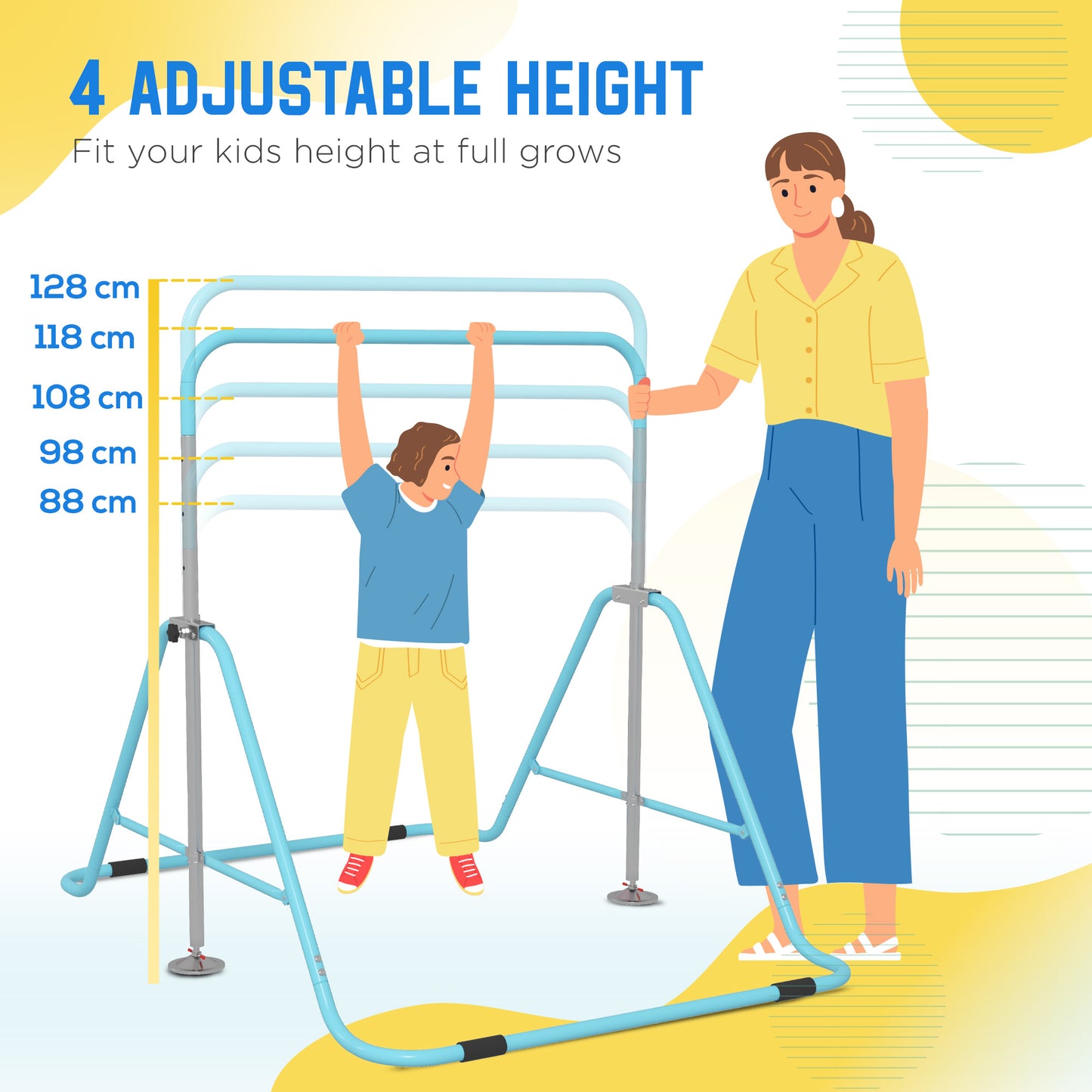 HOMCOM Kids Gymnastics Bar w/ Adjustable Height Foldable Horizontal Bars Green