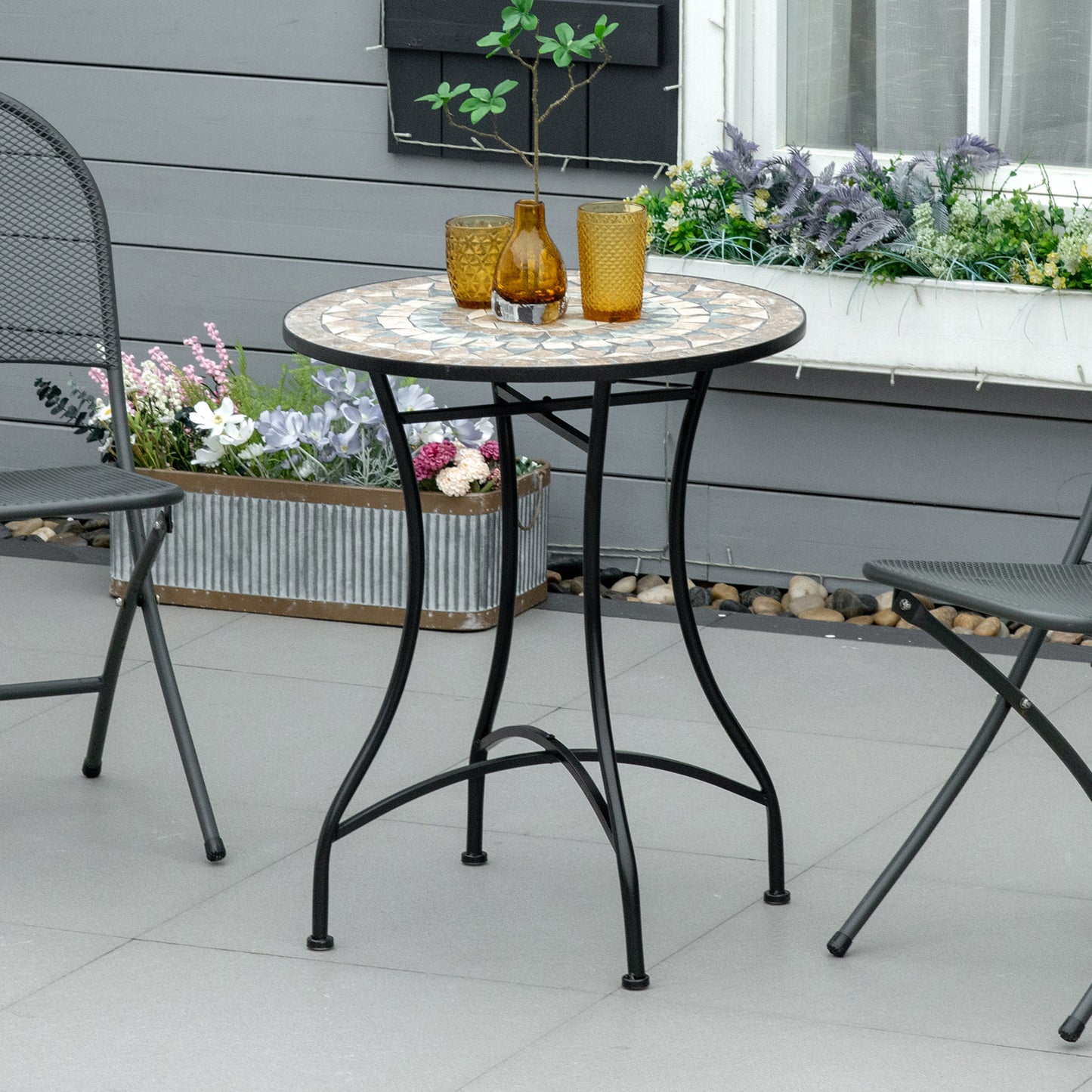 Outsunny Ø60cm Mosaic Outdoor Patio Table - Green