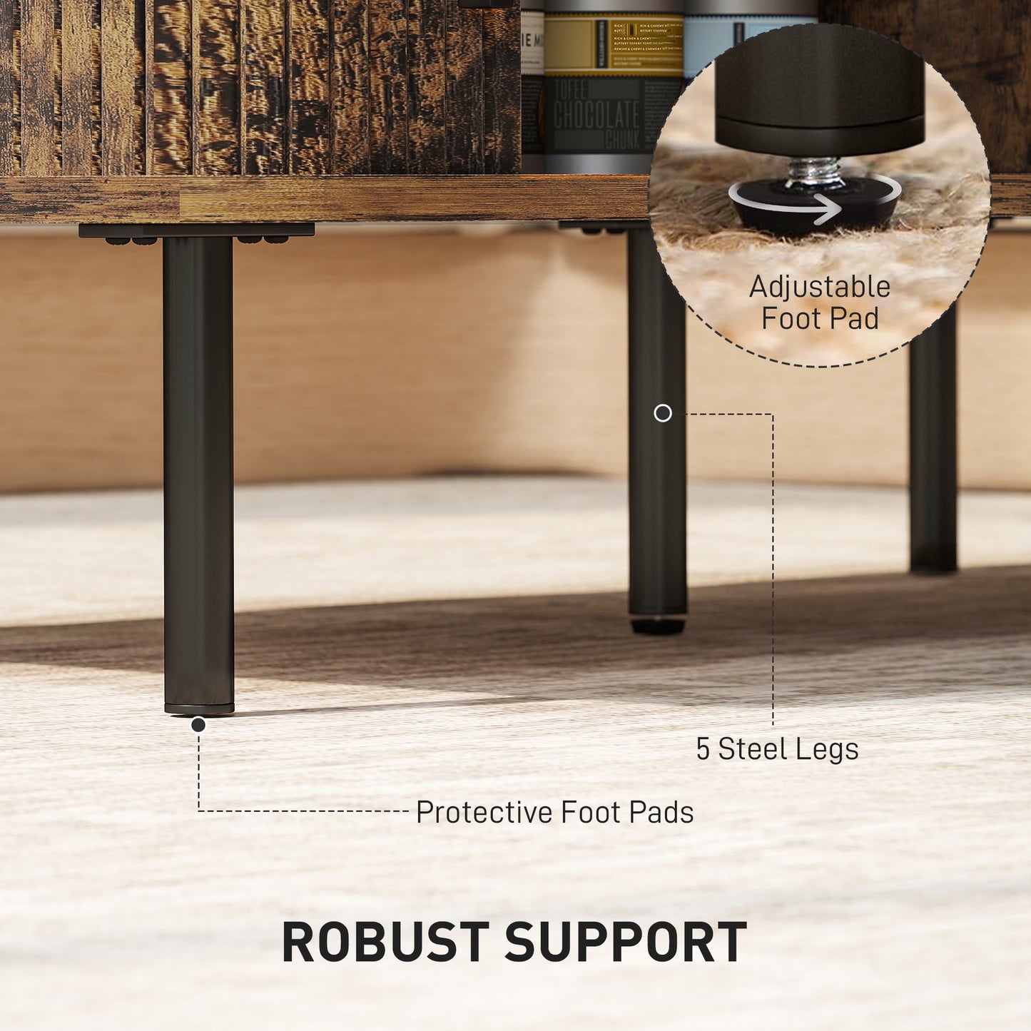 HOMCOM Coffee Table with Storage, Slatted Tambour Sliding Doors, Elevated Base, Foot Pads, Rectangular for Living Room, Rustic Brown