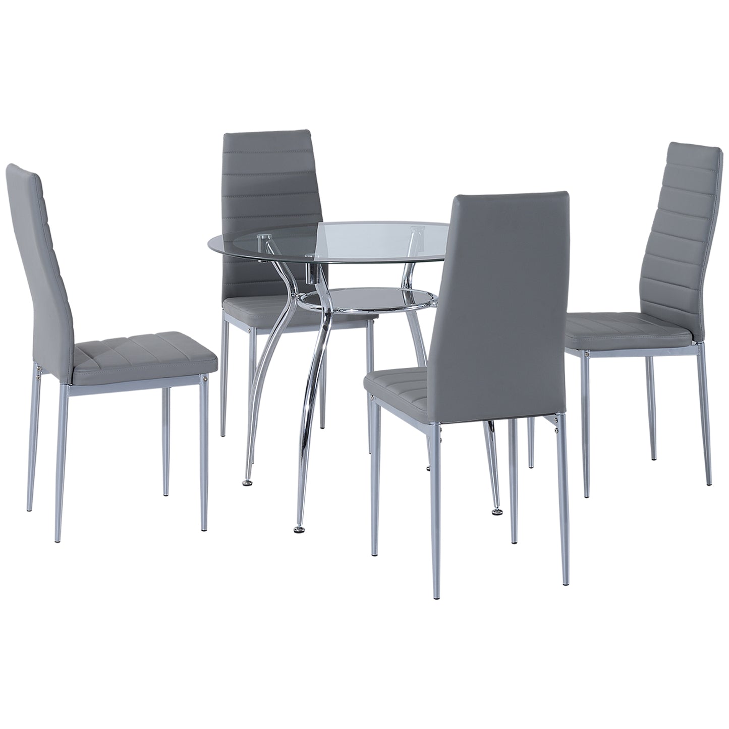 HOMCOM Five-Piece Dining Set, with Padded Chairs and Glass-Top Table - Grey