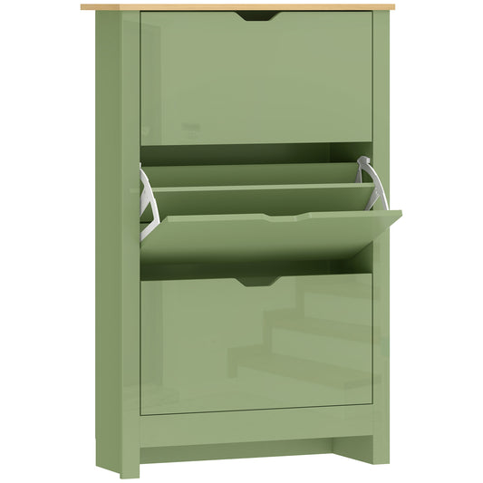 HOMCOM Slim Shoe Cabinet, Narrow Shoe Cupboard with 3 Flip Drawers, Adjustable Shelves for 18 Pairs of Shoes, High Gloss Green