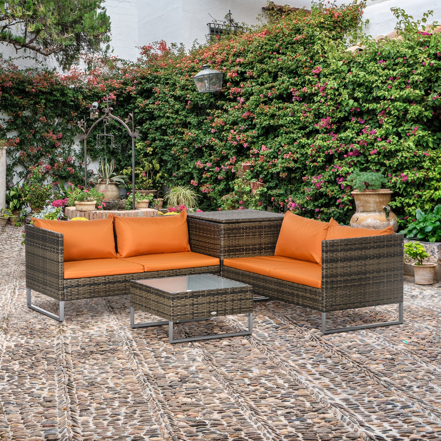 Outsunny 4-Piece Rattan Wicker Sofa and Table Set - Orange