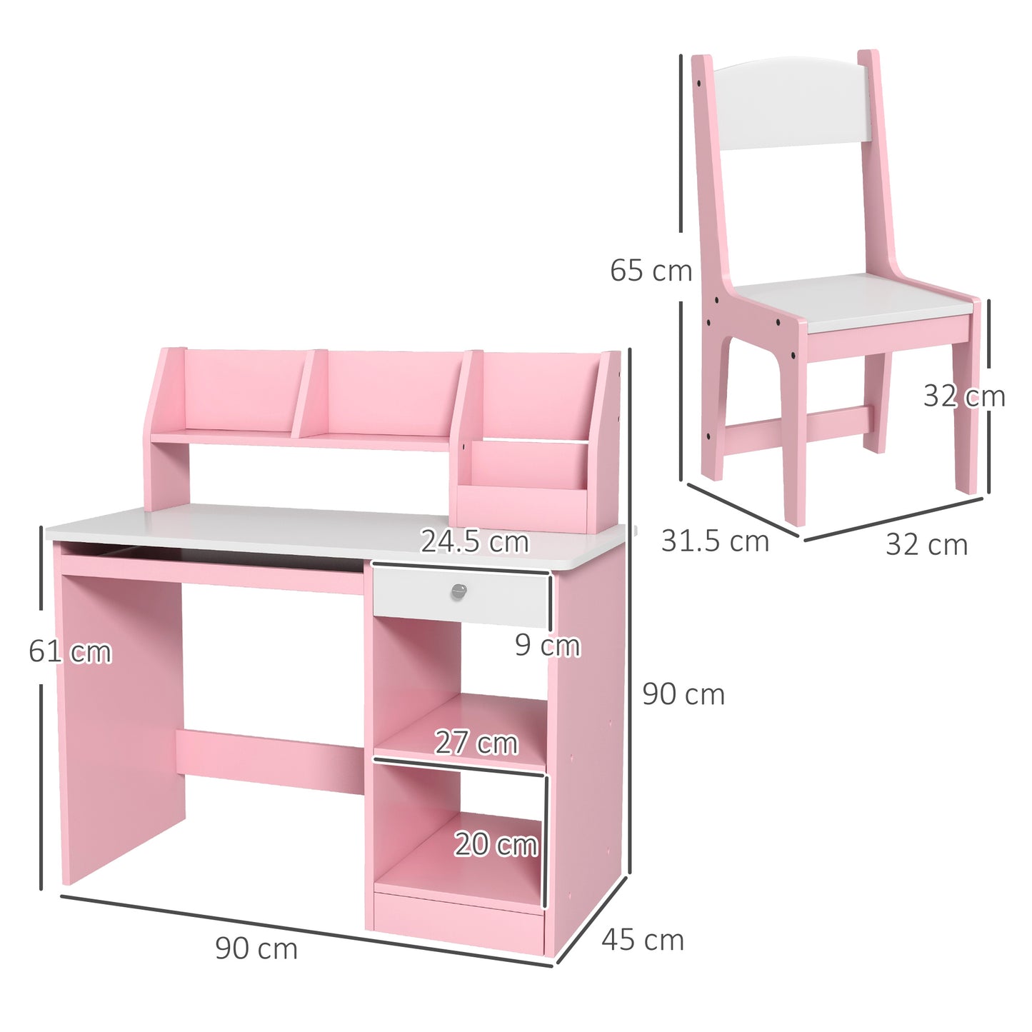 ZONEKIZ Two-Piece Kids Desk and Chair Set with Storage for Ages 5-8 Years - Pink