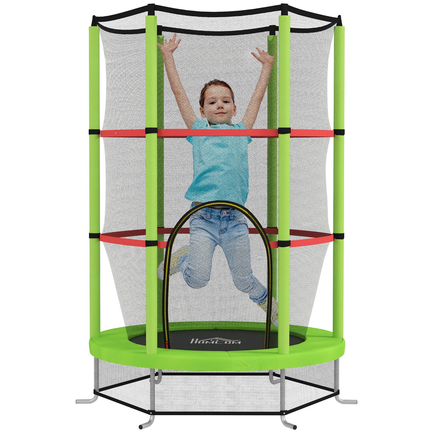 HOMCOM Kids Trampoline, with Enclosure Net, Steel Frame, for Ages 3-6 Years - Green